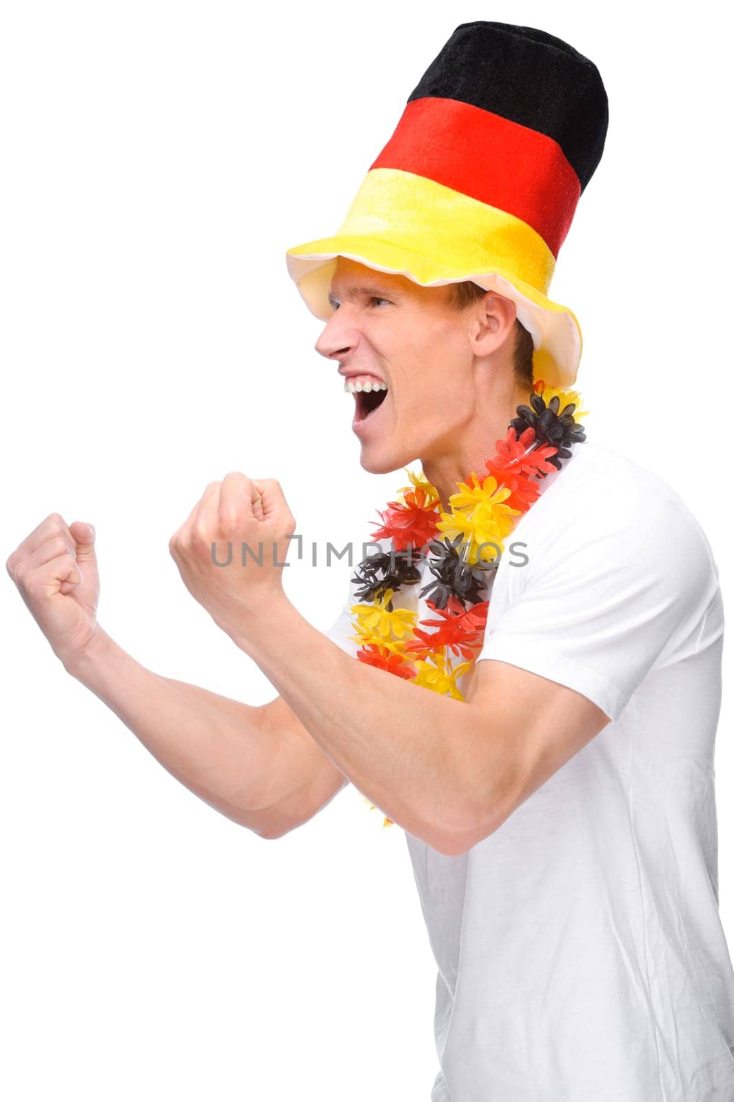 Studio shot of a young football fan