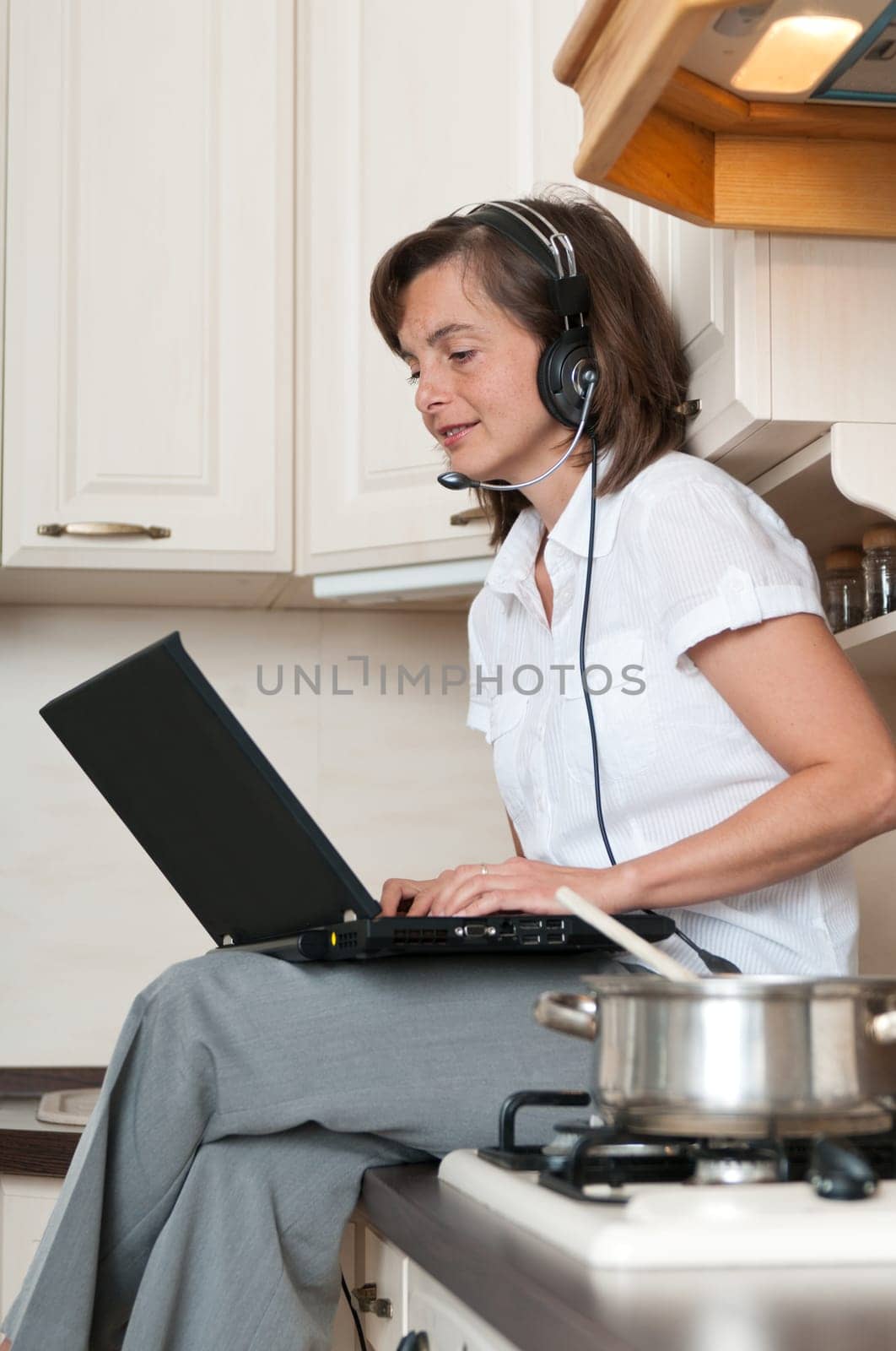 Multitasking - preparing meal and working