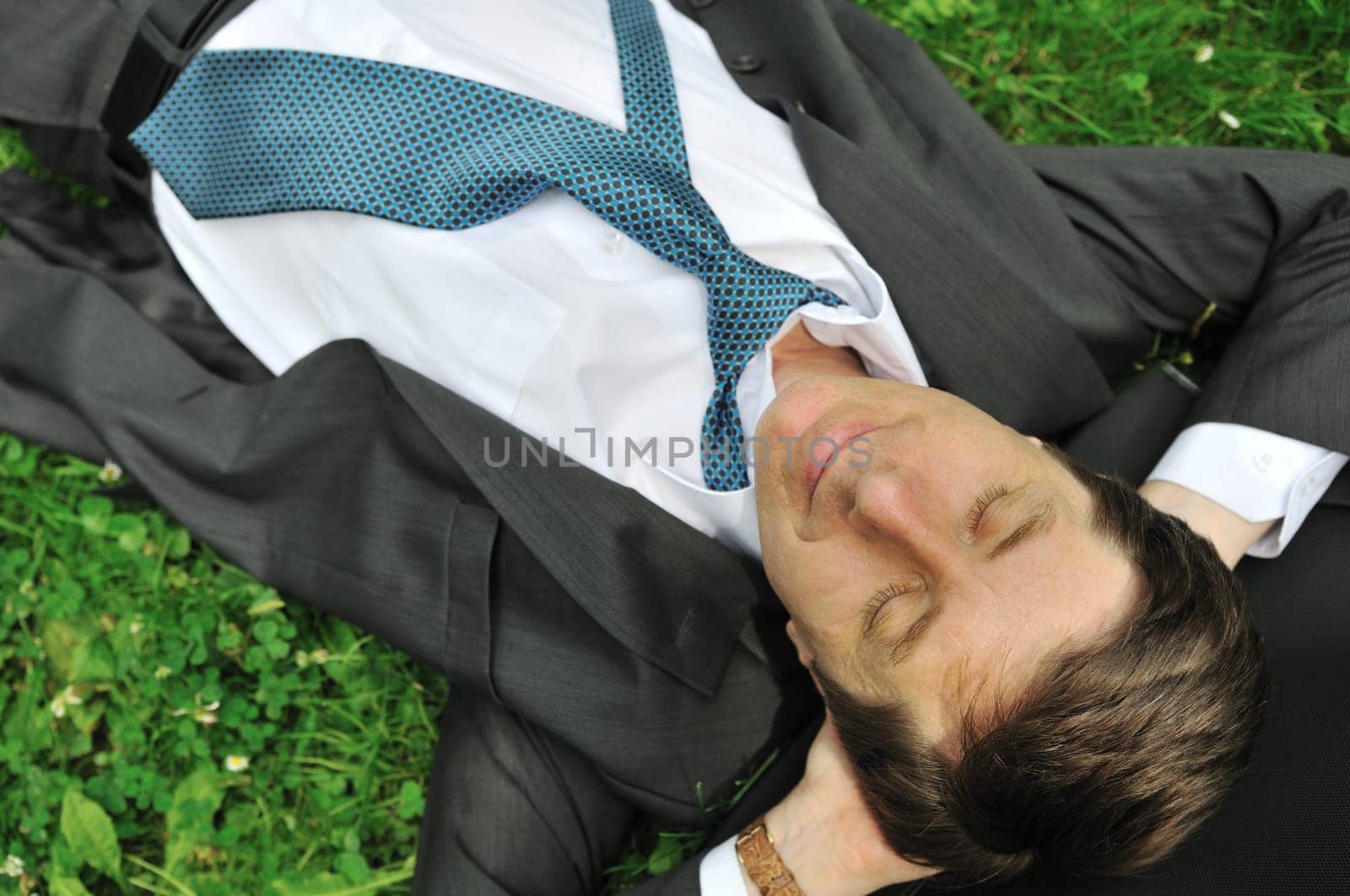 Senior people series - mature business man lying in grass and relaxing