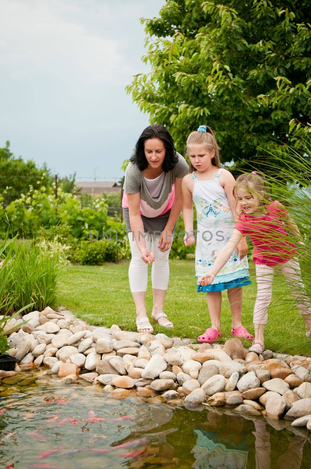 Children feeding fish