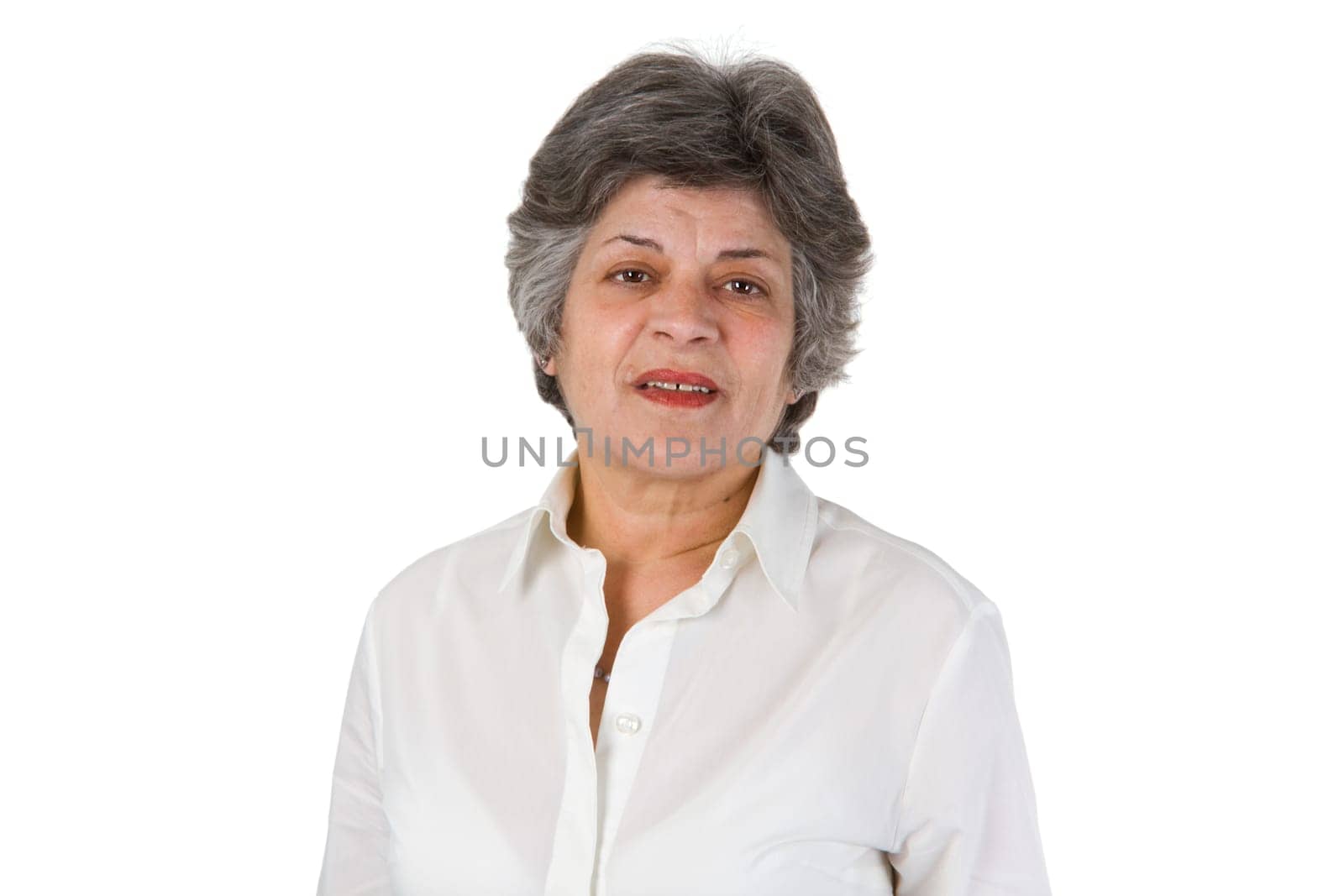 Portrait of a senior woman - isolated on white background