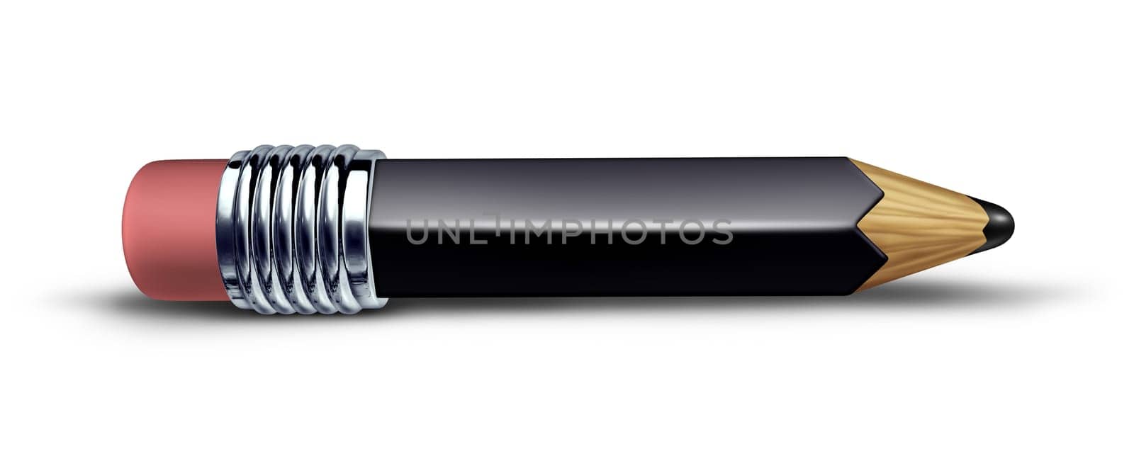 Black pencil on white background lying flat on the floor with a shadow symbol of trust representing the concept of education and contracts.