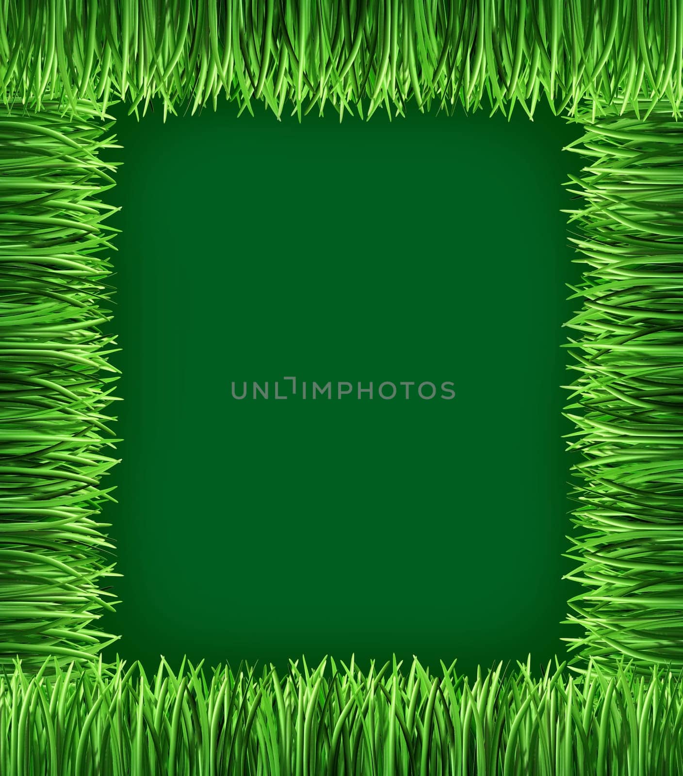 Frame made of grass representing the symbol of green landscaping and horticulture of plants and nature growing naturaly in a home garden on a dark green background.