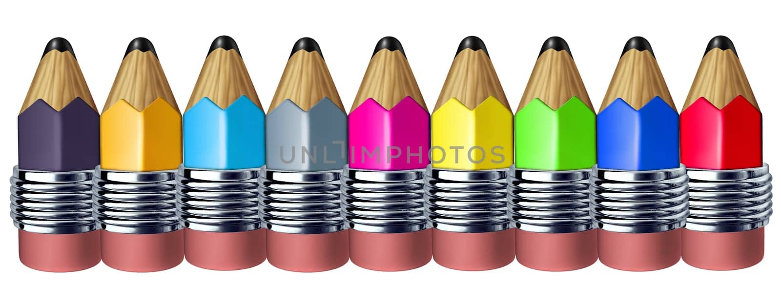 Multi color pencil border with mini pencils showing the concept of education a school instrument used for writing and drawing art.