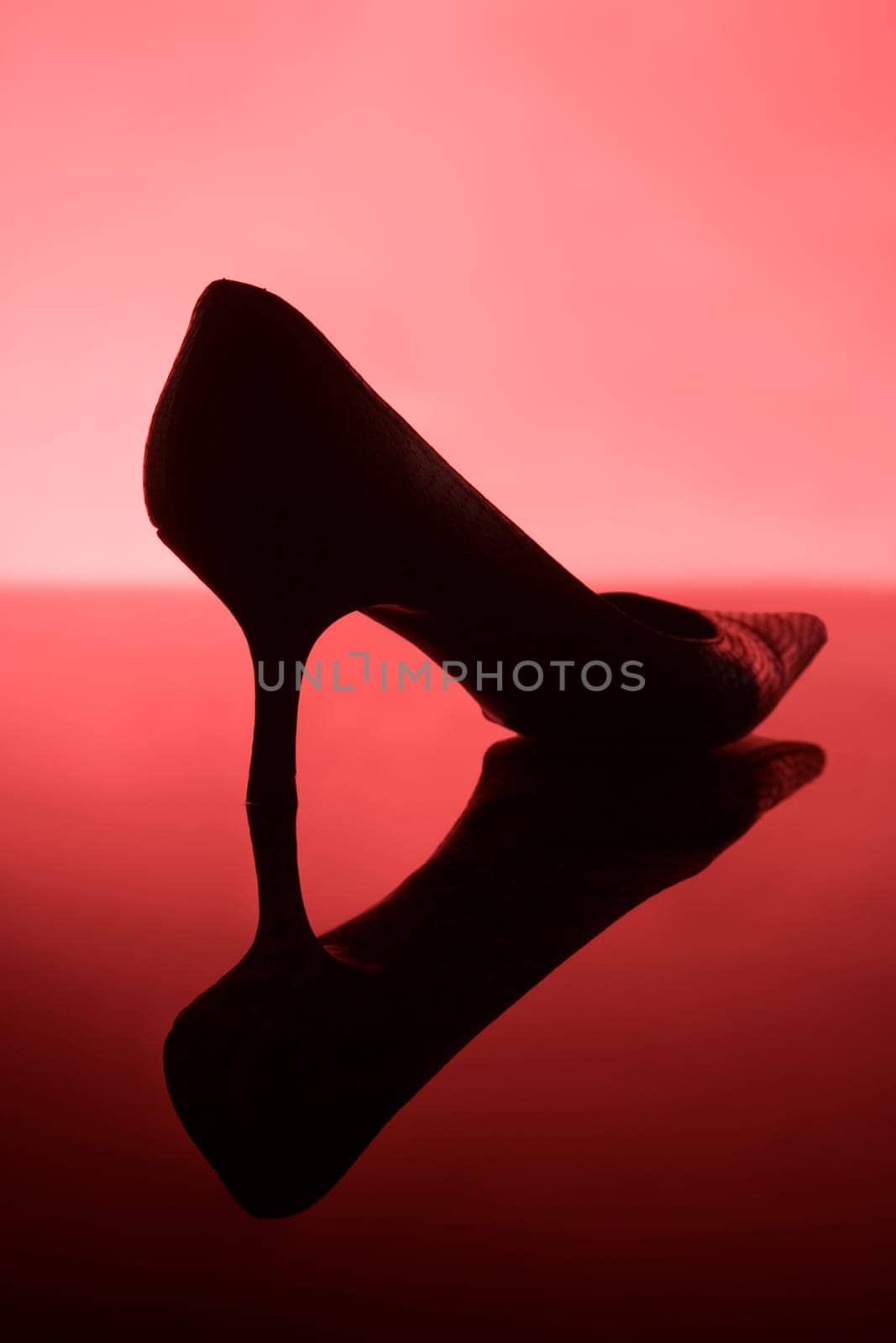 Female shoe on red background