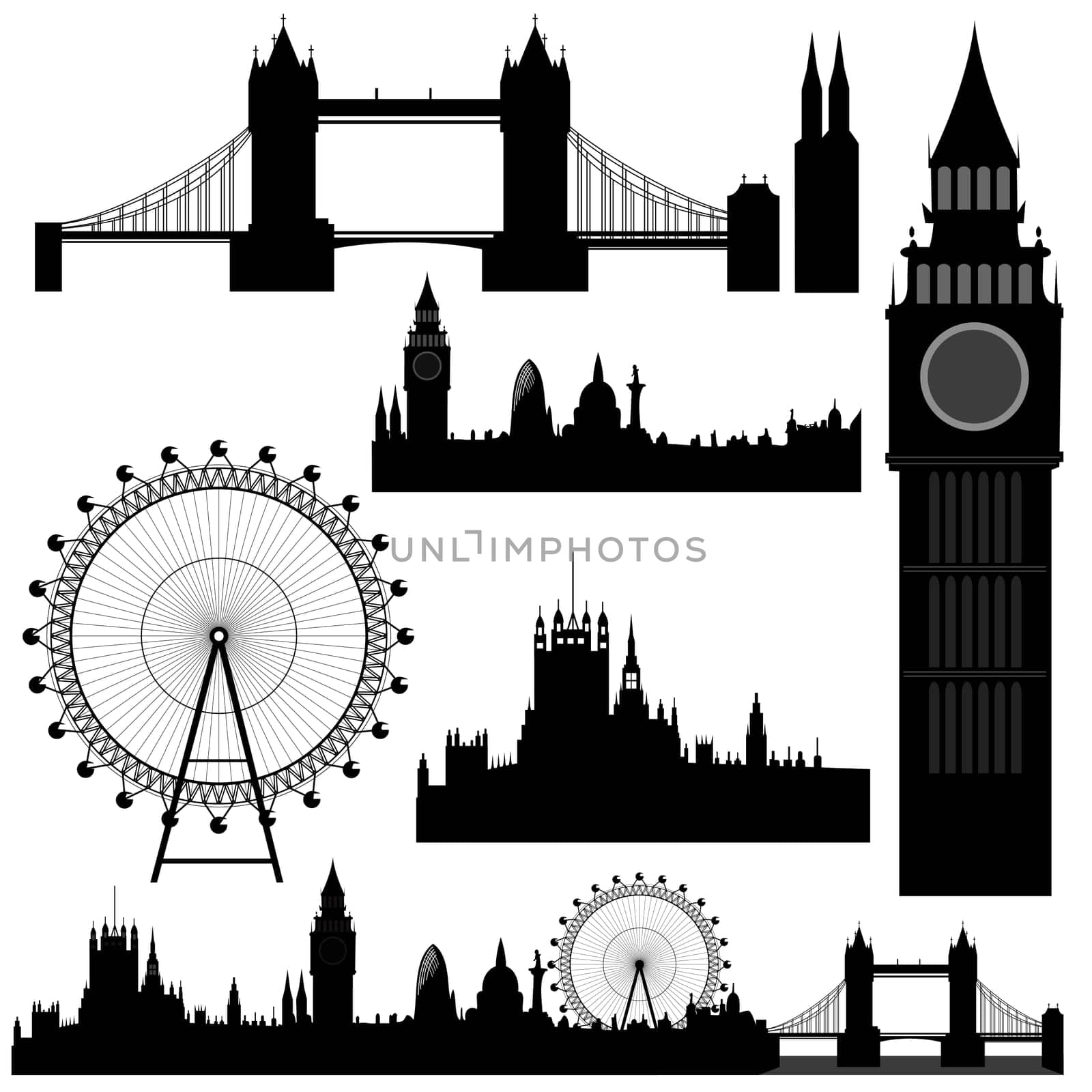 illustration of the various landmarks of London