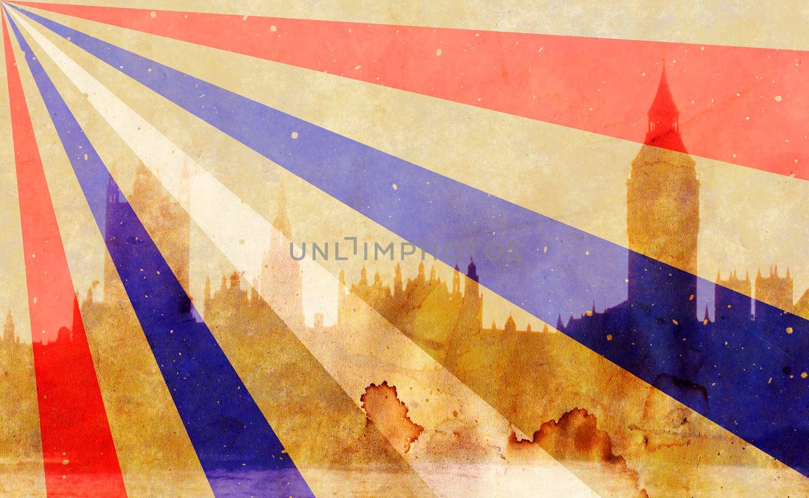 Image of the panorama of London - Big Ben and towers of Westminster - in grunge style