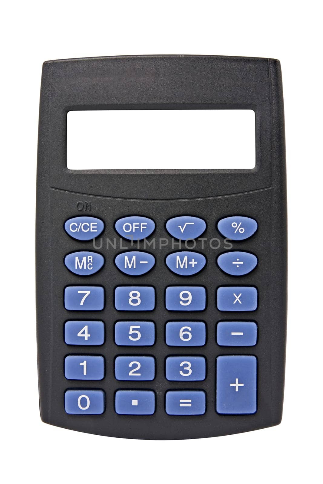 black calculator with blank screen. isolated on white background