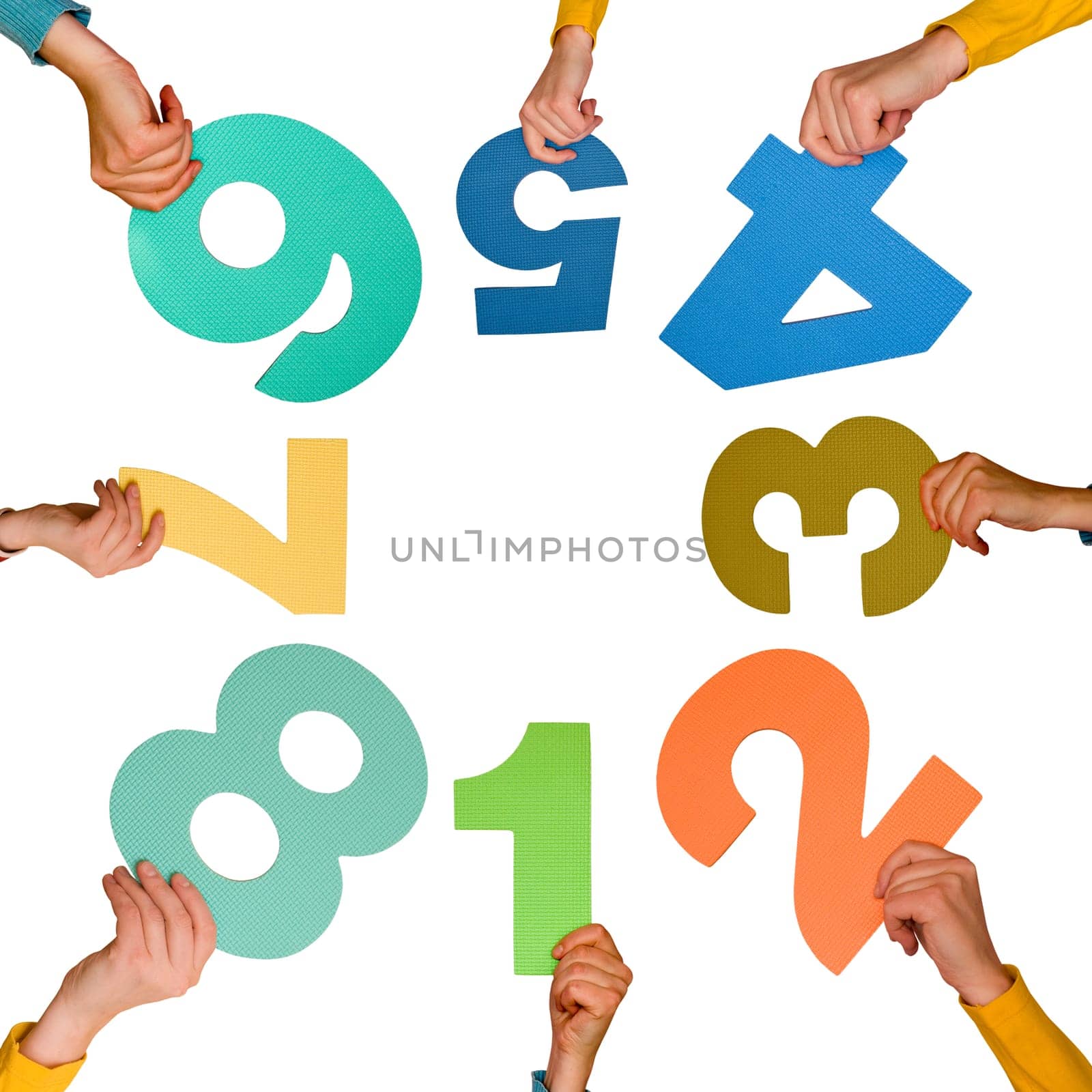 circle of hands with numbers,isolated on white
