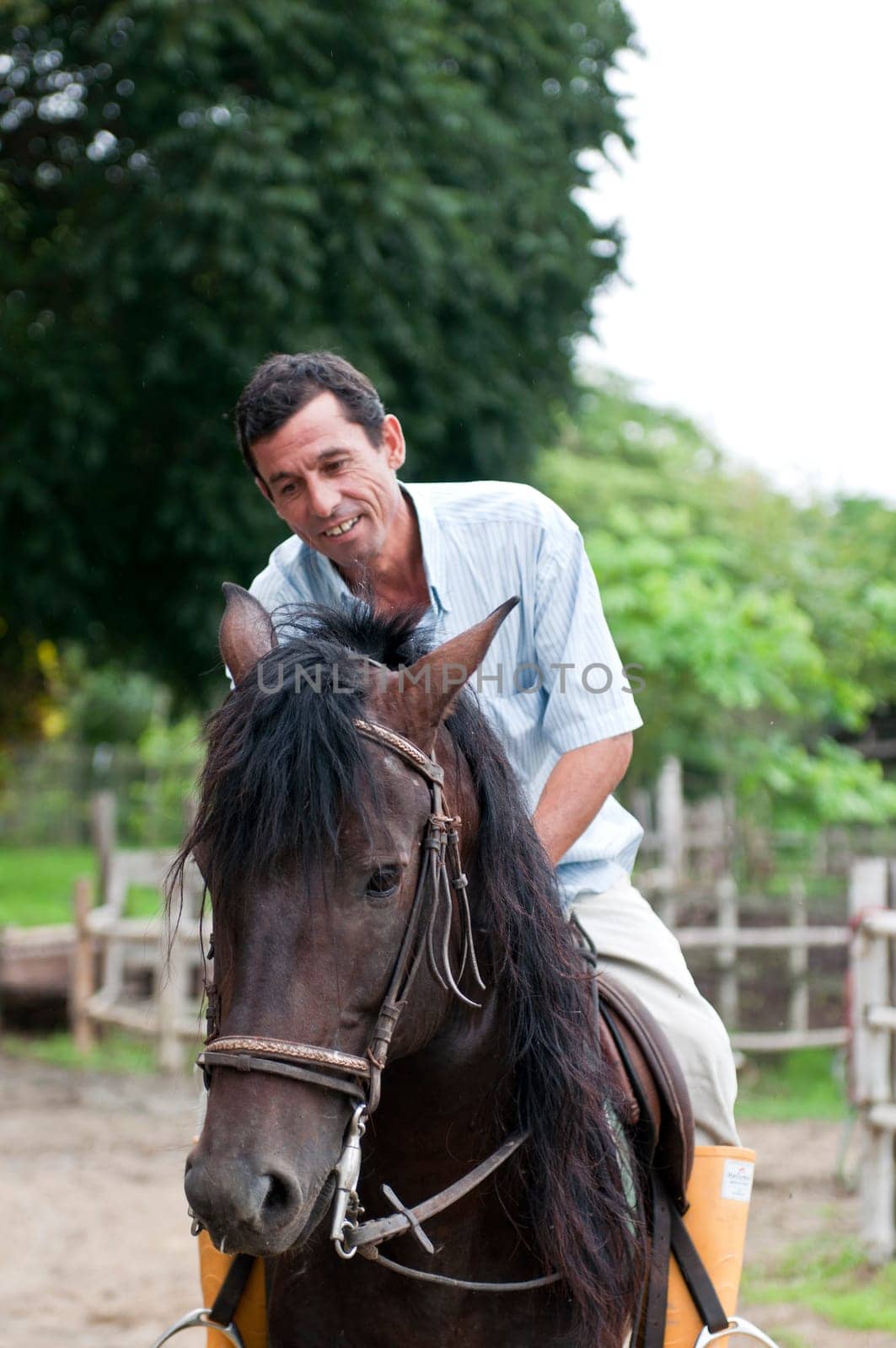Horses and riders on a farm in Ecuador