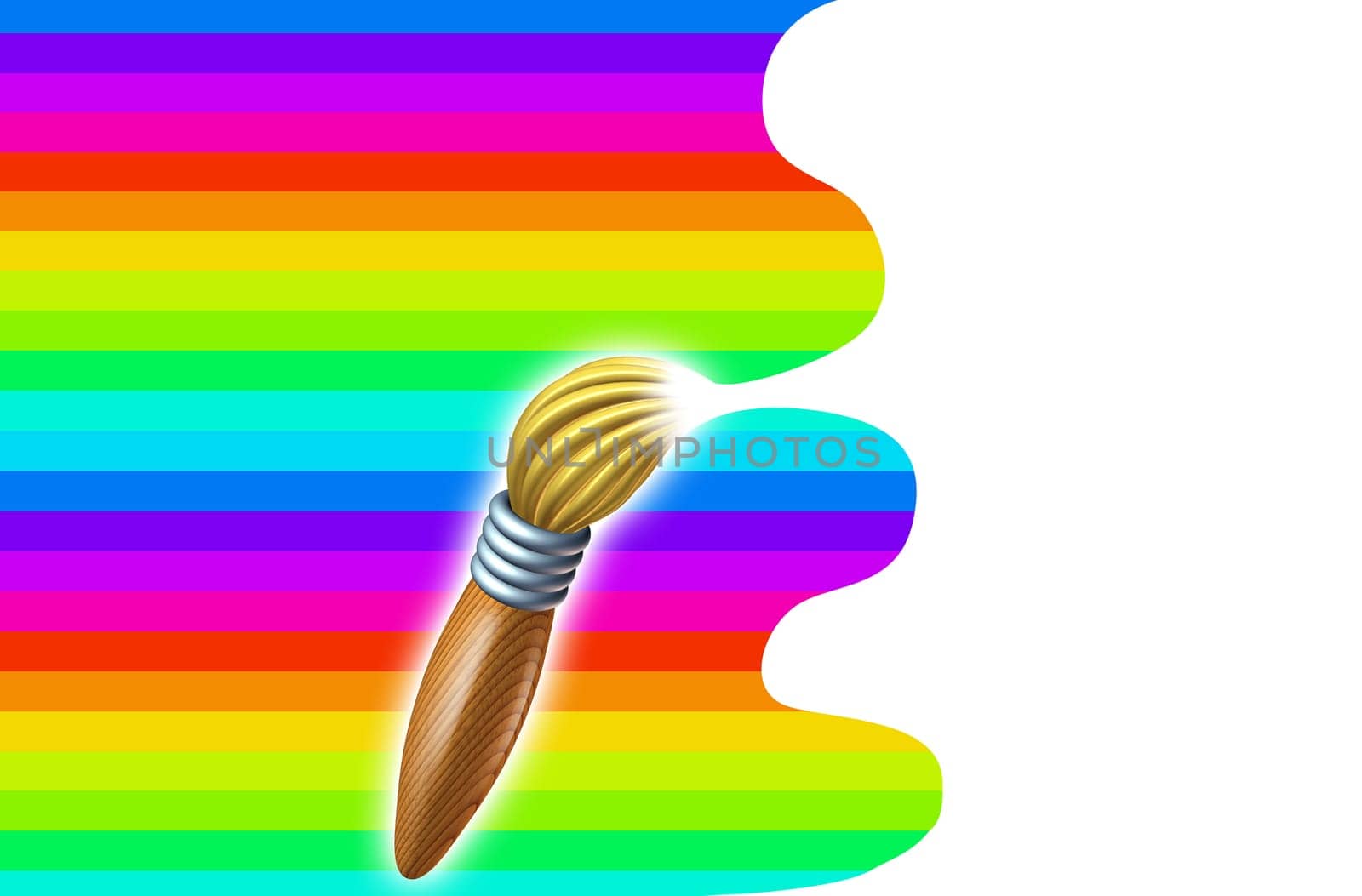Art brush rainbow paint vertical stroke featuring a paintbrush with a splash at the tip of the bristles splashing in a swirl of multi colors shape representing the concept of creativity and educational arts and crafts for children and artist school studen