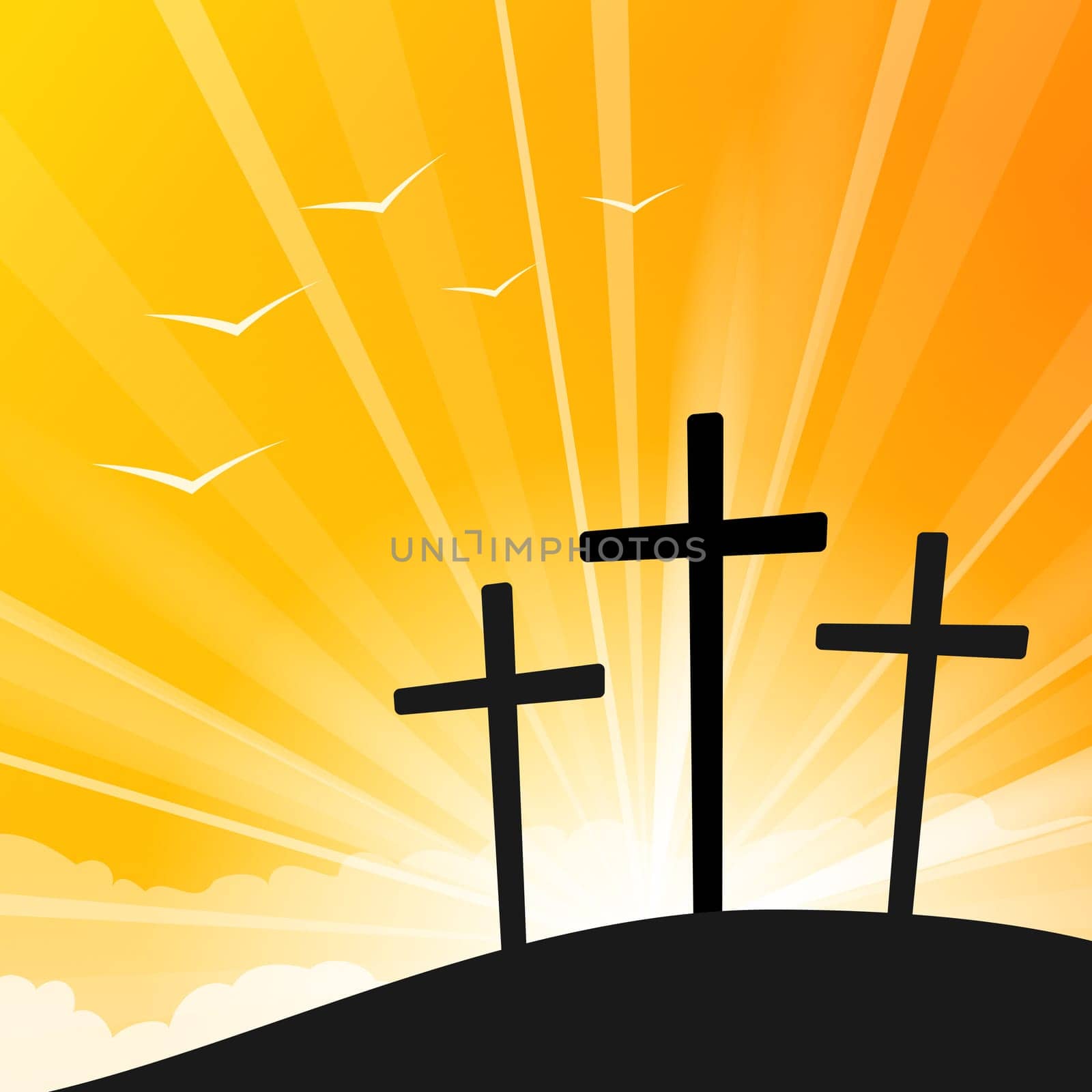 Crosses Illustration on Yellow background full of sun rays