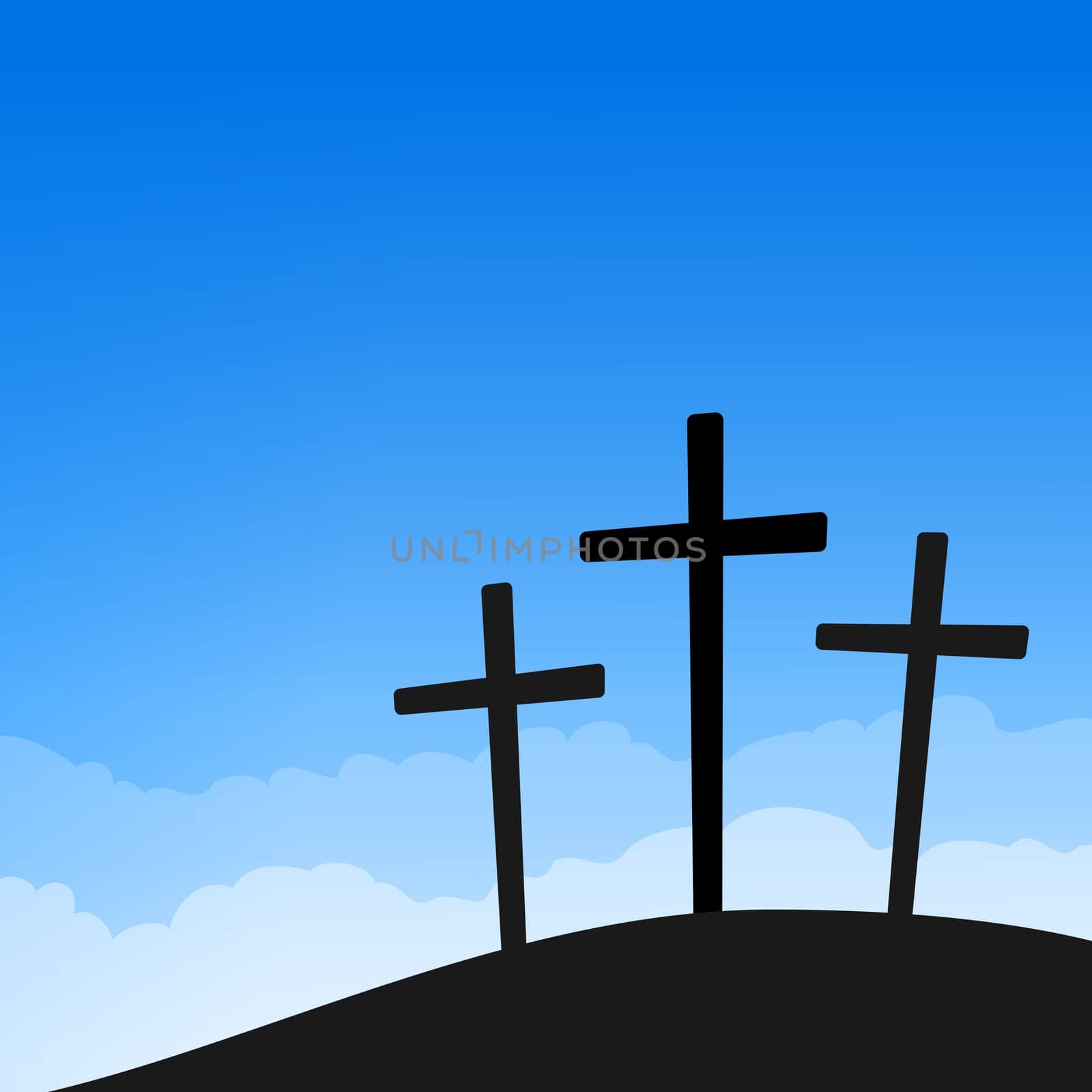 Easter Crucifixion silhouette on bright blue background