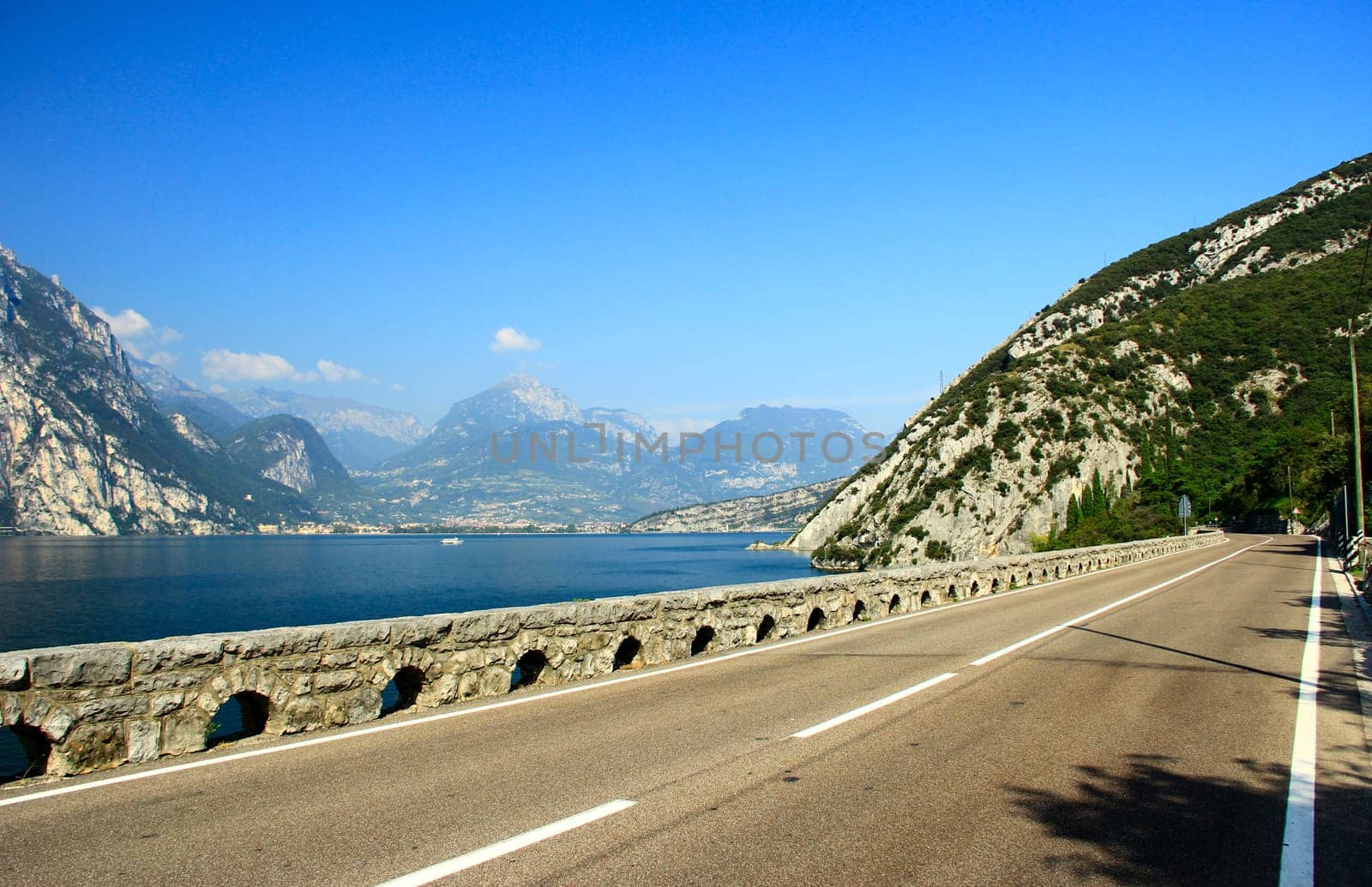 View over Lake Garda from the Gardesana Orientale (east shore road) towards Riva,Italy