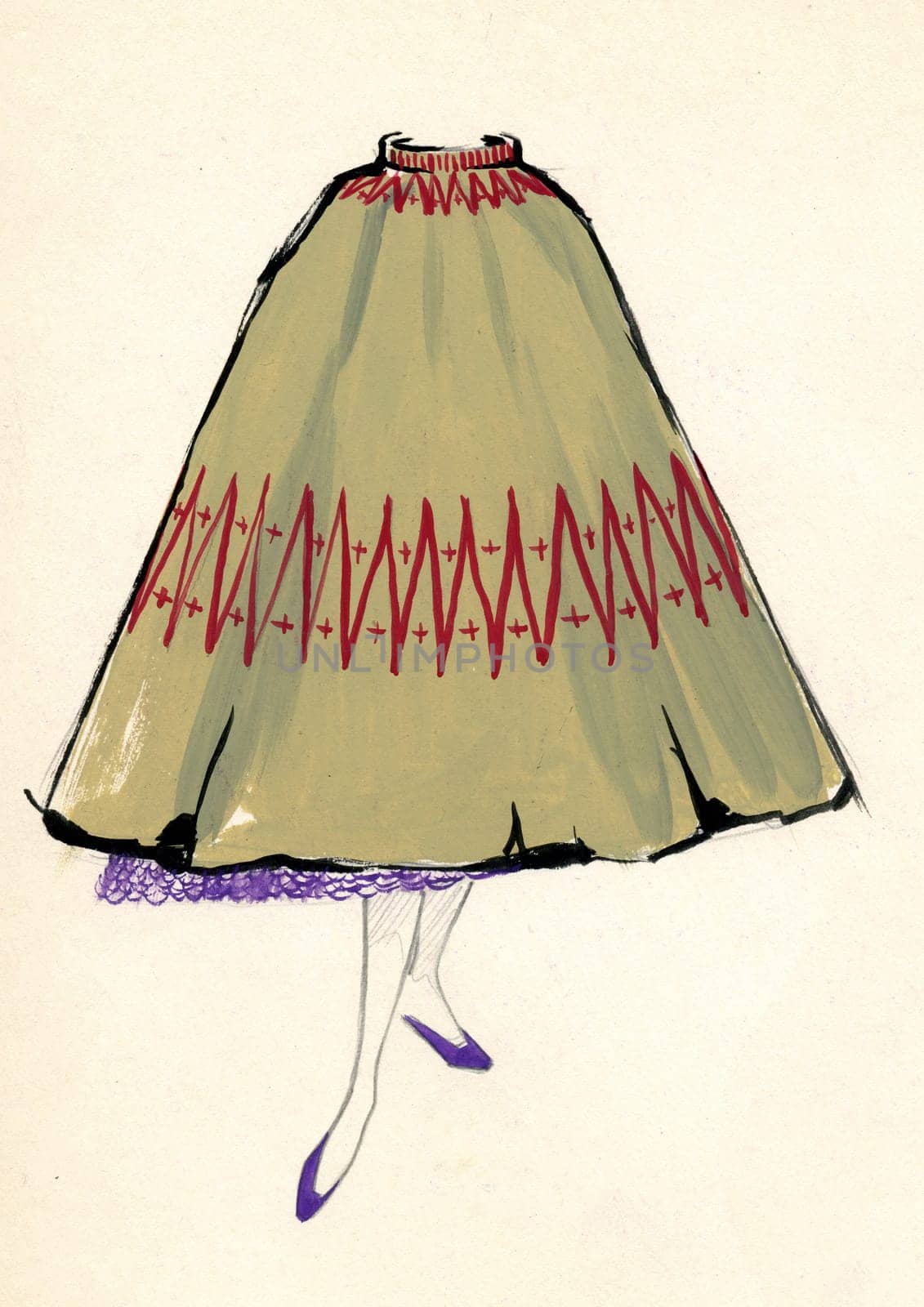 Sketch of a woman dress over plain background