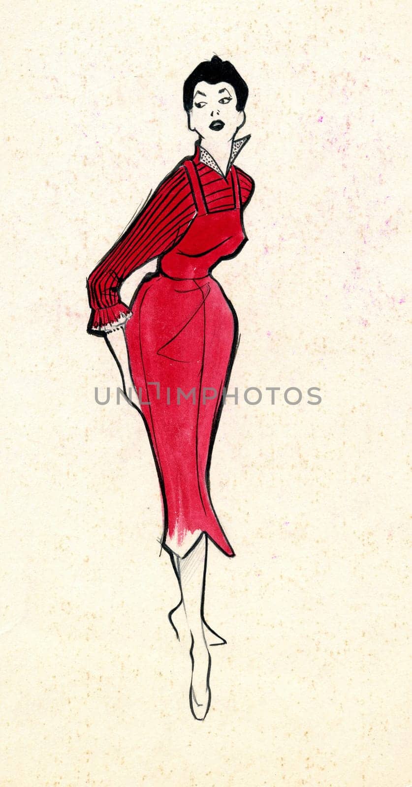 Sketch of a woman dress over plain background
