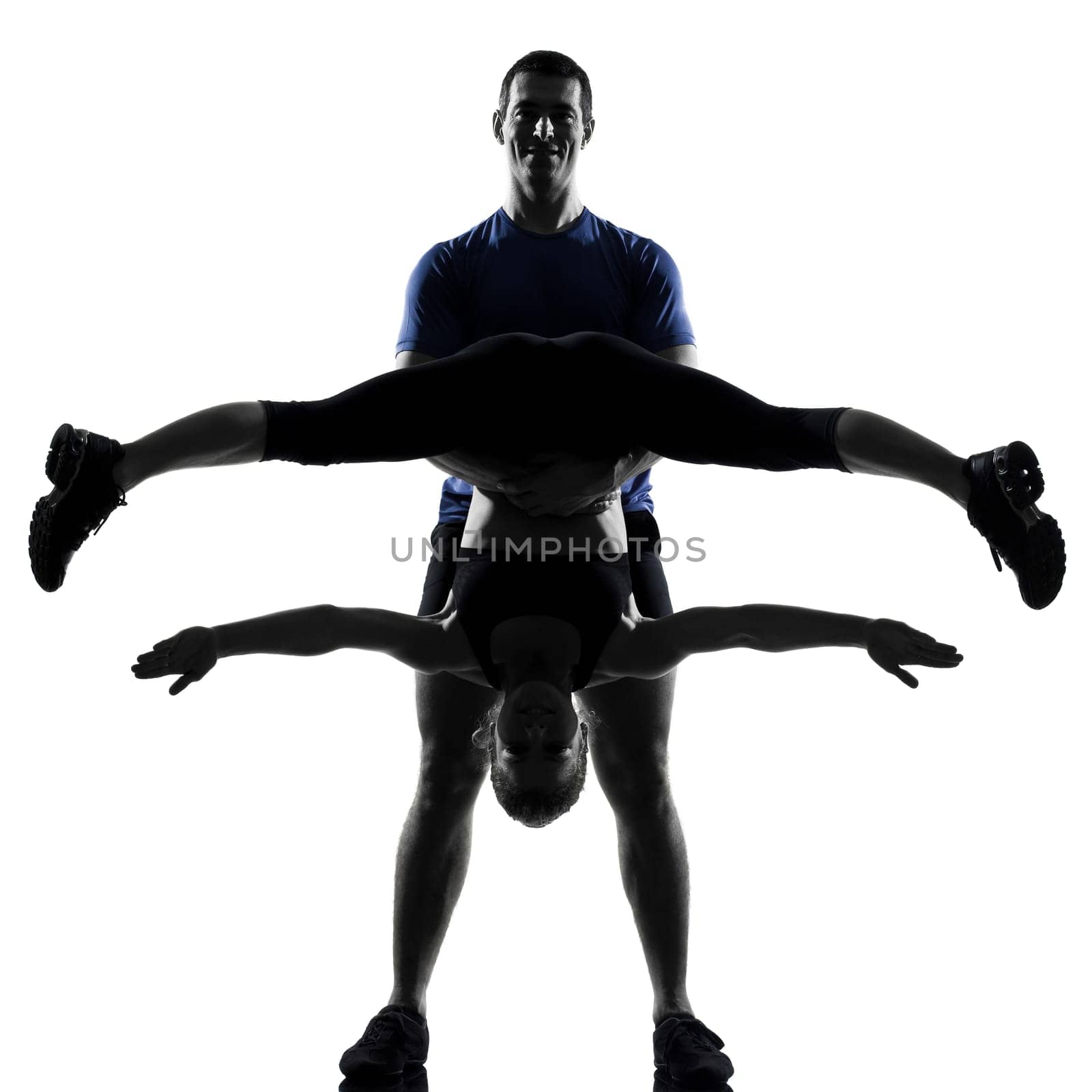 couple woman man exercising workout fitness aerobics posture in silhouette studio isolated on white background