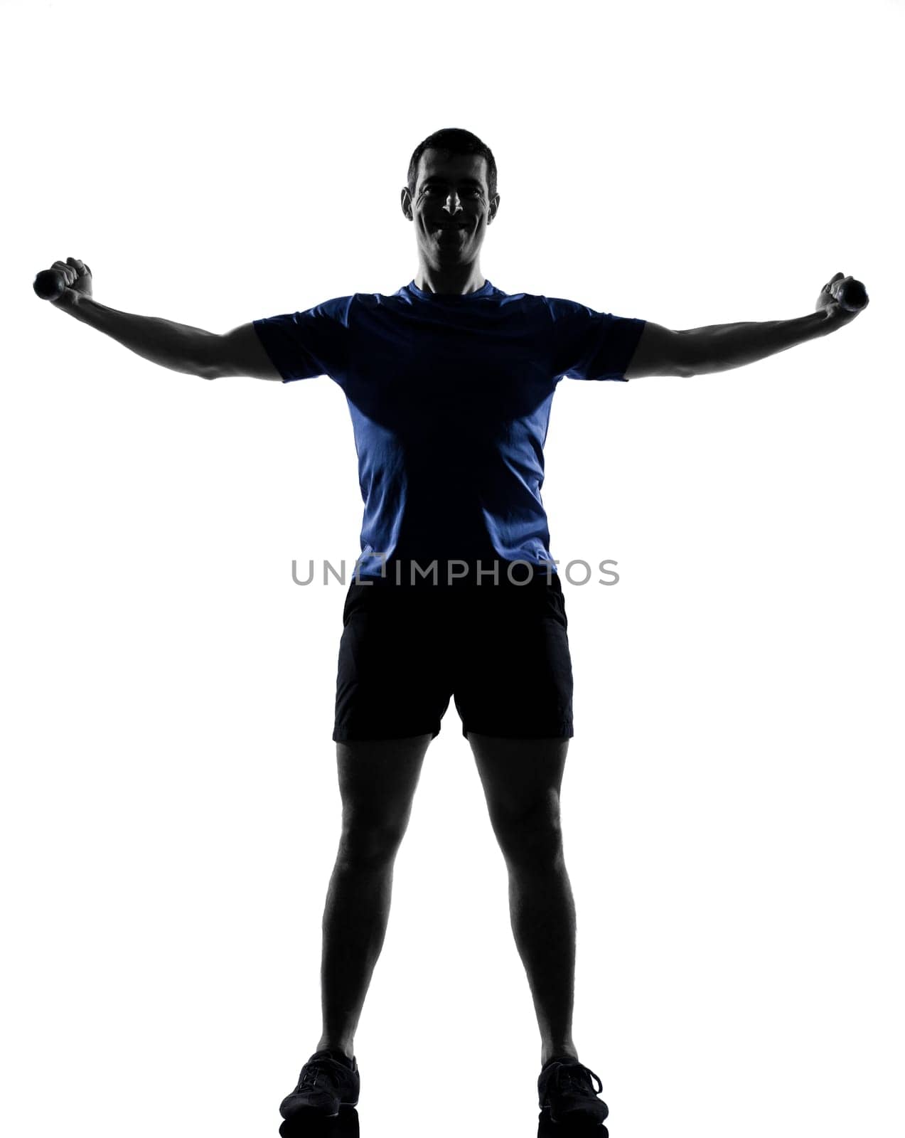 man exercising workout fitness aerobics posture in silhouette studio isolated on white background