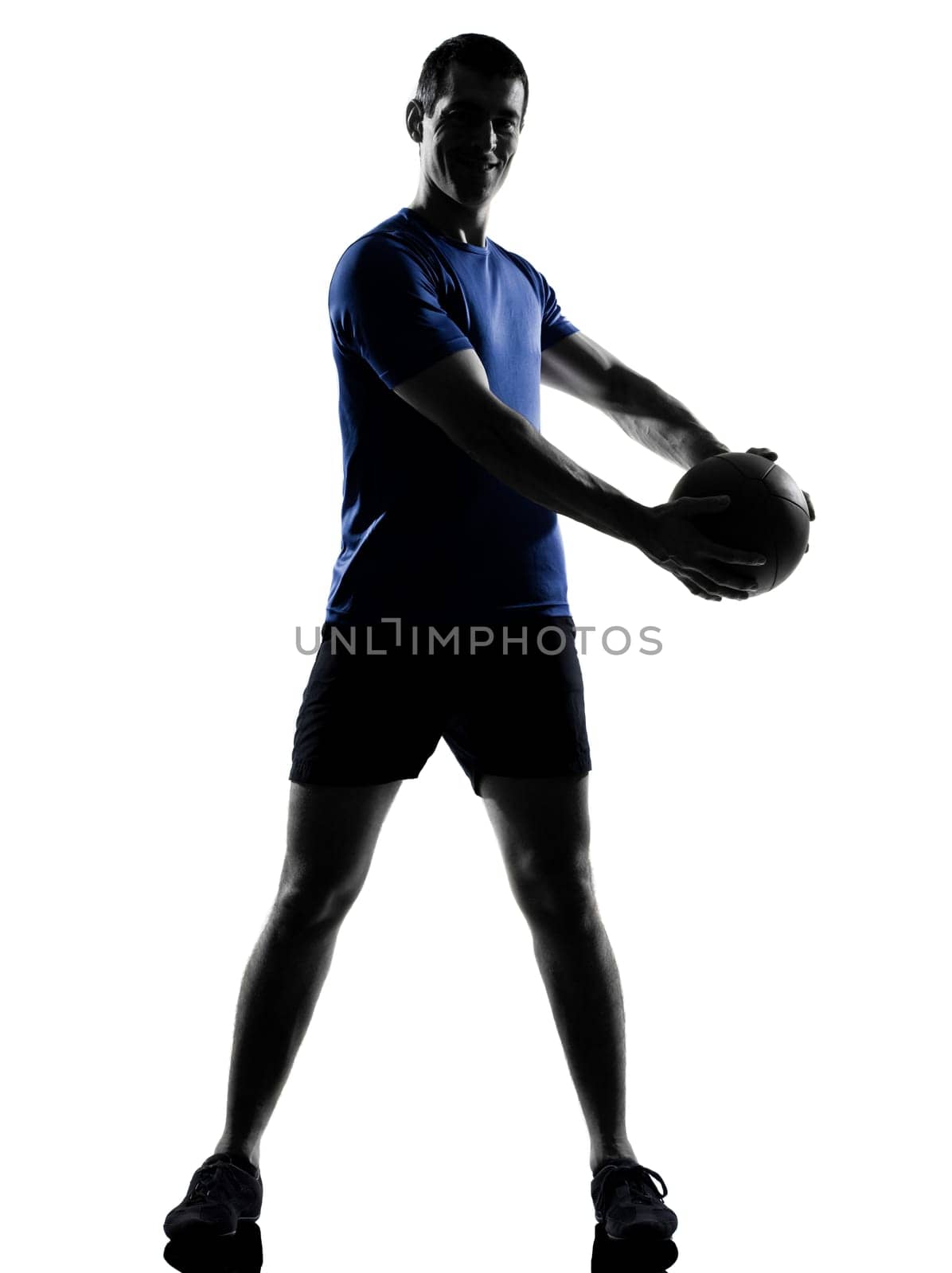 man exercising workout fitness aerobics posture in silhouette studio isolated on white background