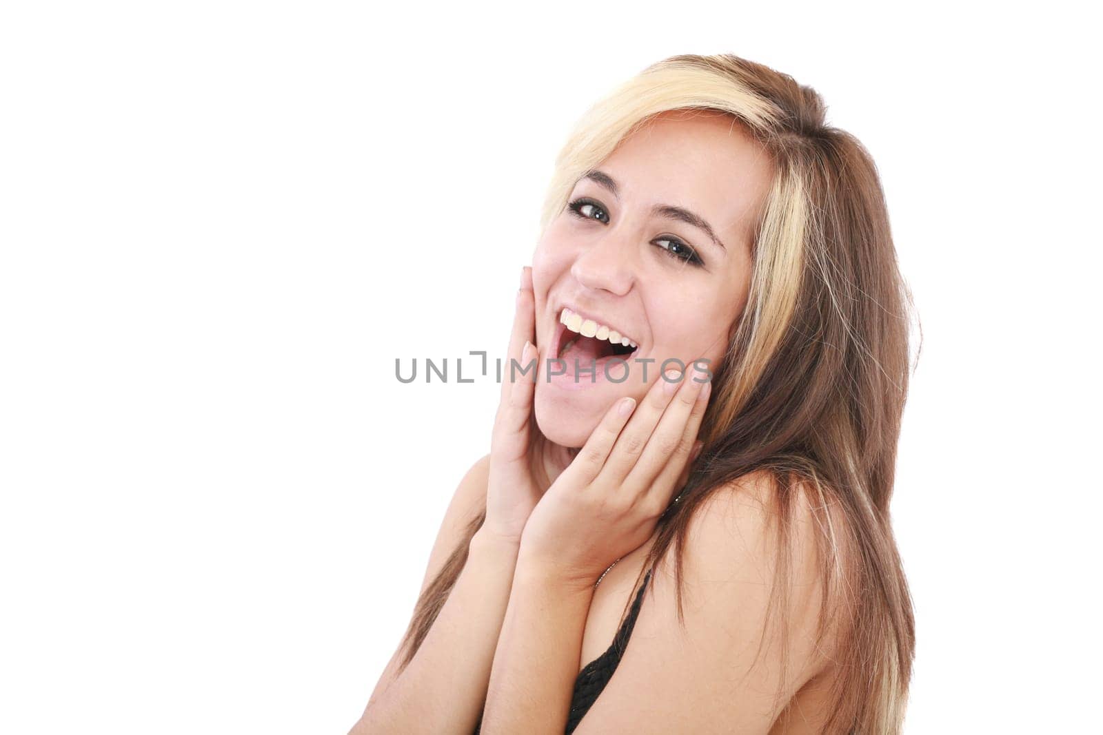 Smiling woman isolated on white background