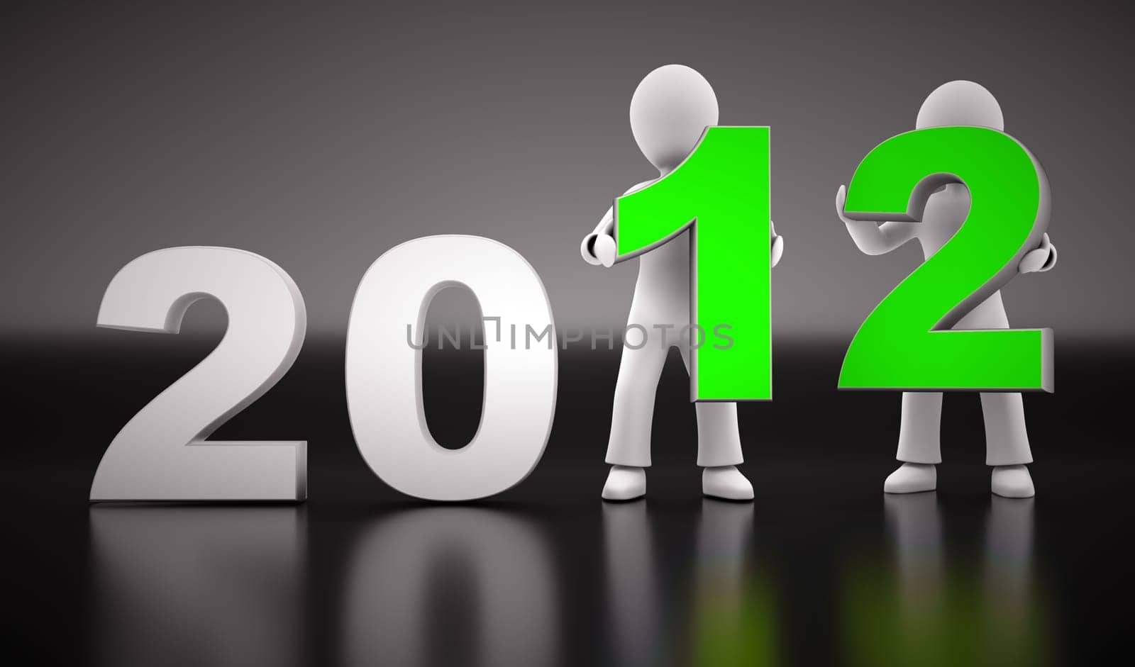 New year 2012 shape with two 3d characters on black background