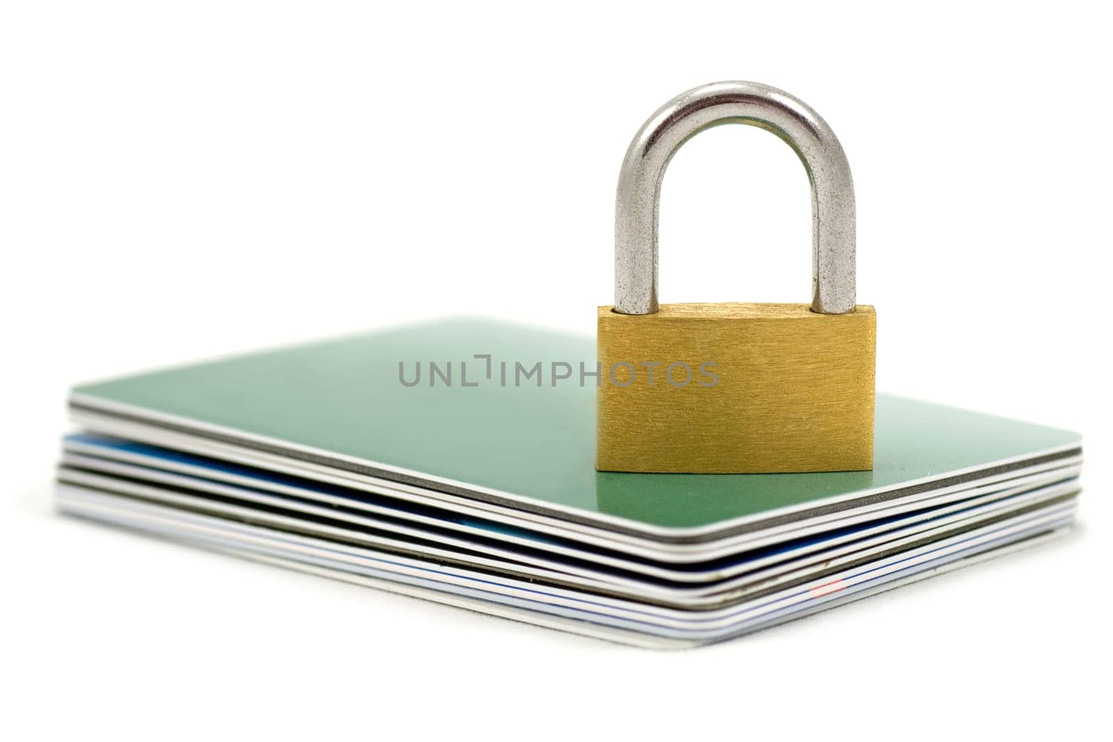 Secure banking concept. Credit cards and lock