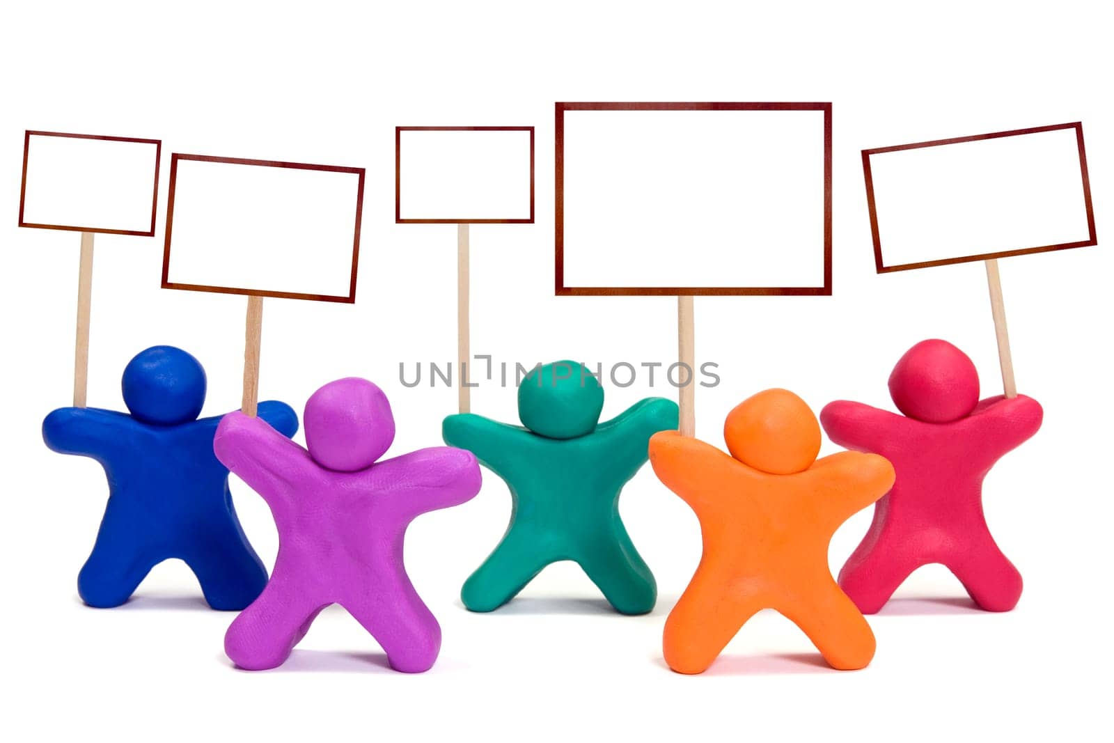 plasticine people with blank posters for your text