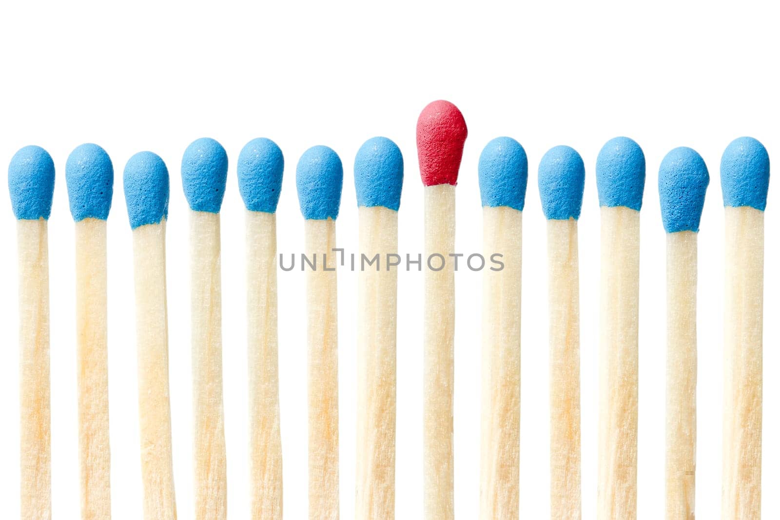 blue matches and one red match  on a white background