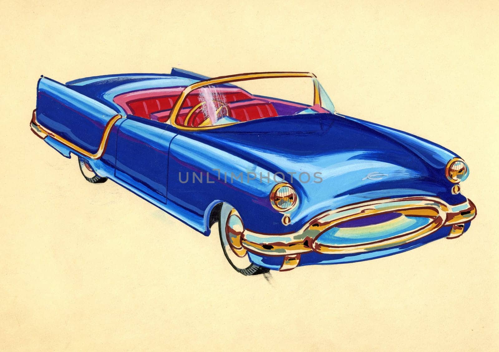 Sketch of a old car over plain background