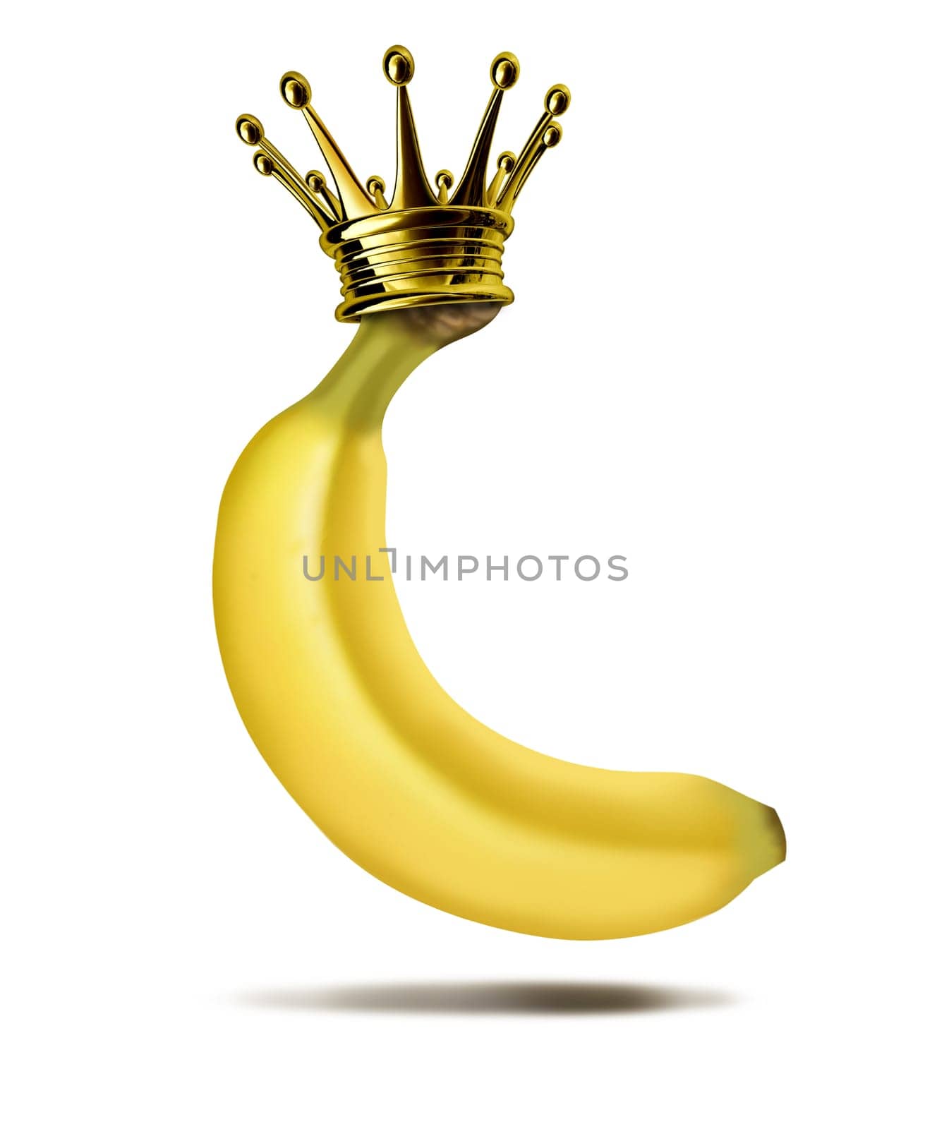 Top banana leader boss humorous funny symbol featuring a yellow tropical fruit with a gold crown on top representing the concept of leadership and visionary ceo  winner that has risen to the top of success.