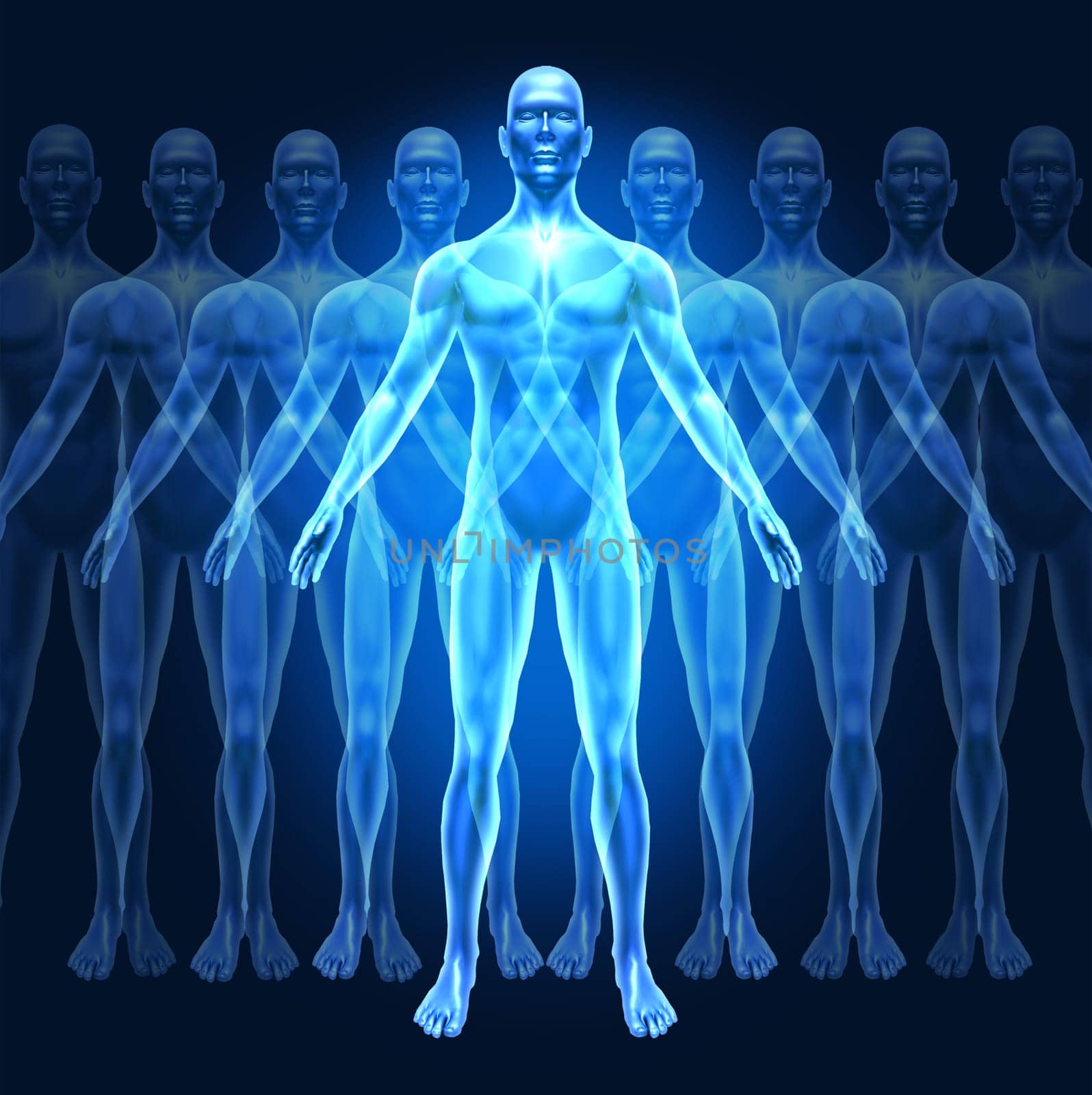Human growth development and leadership symbol represented by a human with gradual well-being growing phases showing the concept of education and personal  inner strenght.