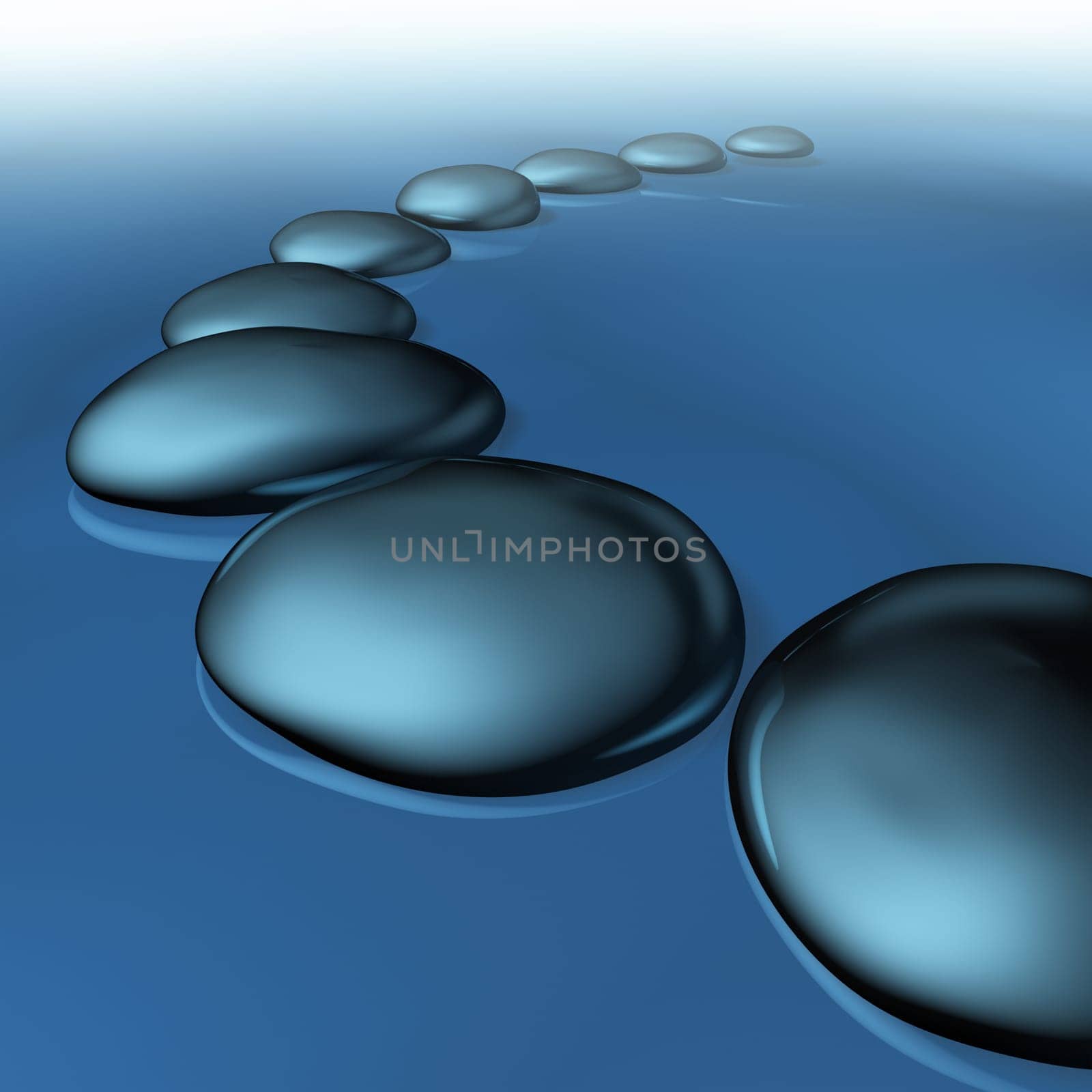 Smooth pebble stones in water as a symbol of tranquility and balance in spirituality and zen well being as a healthy lifestyle for alternative meditation medicine in a spa treatment with fog like mist and calming lake.