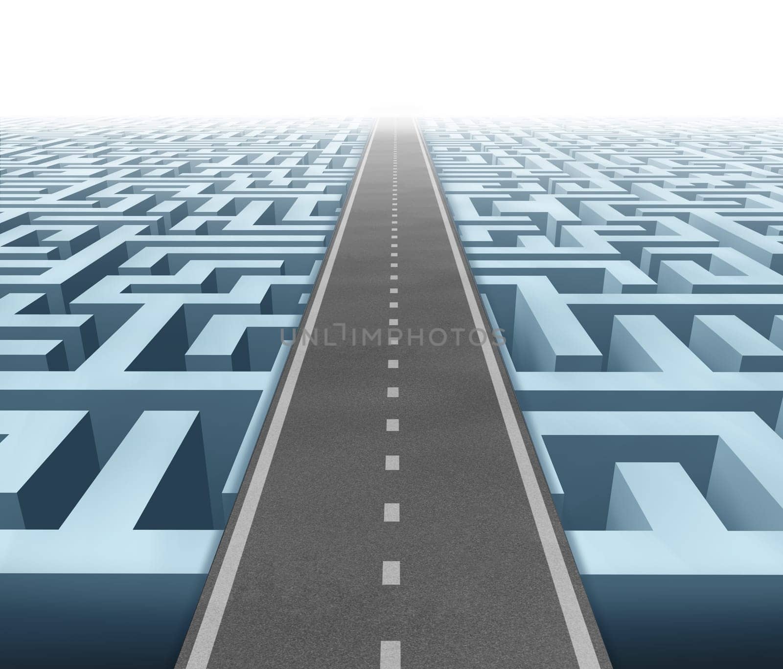 Solutions and success with clear vision and strategy due to careful planning and management building a road bridge over a maze cutting through the confusion and succeeding in business and life.