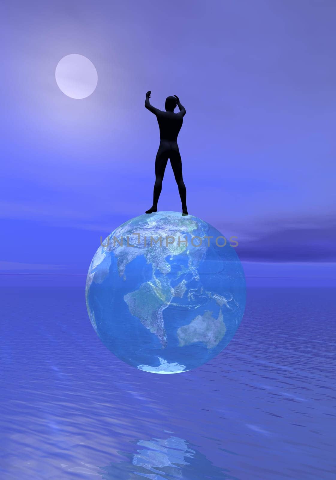 Human upon an earth asking help to the moon to save the planet