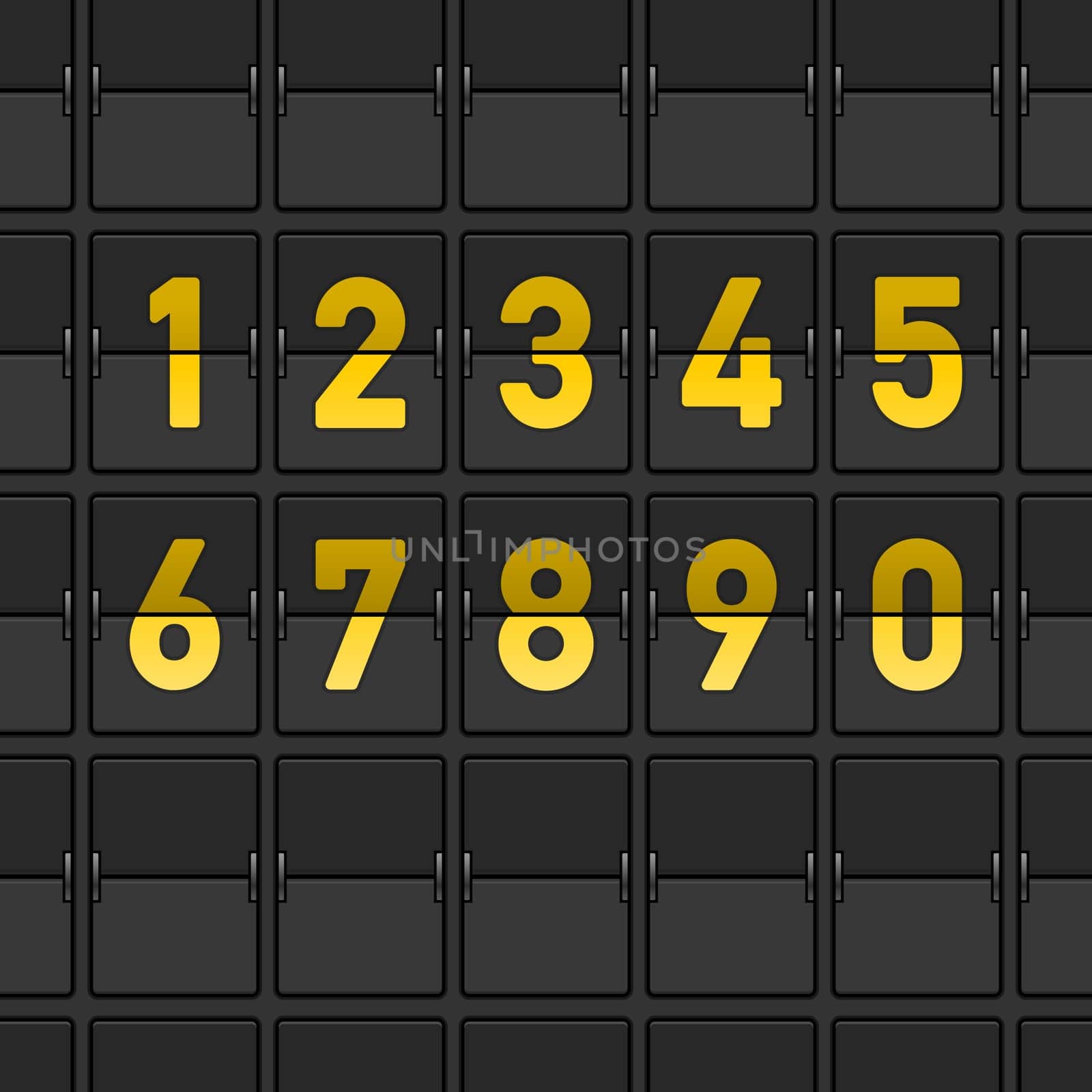 Yellow Flipping board with numbers on dark grey background as vector