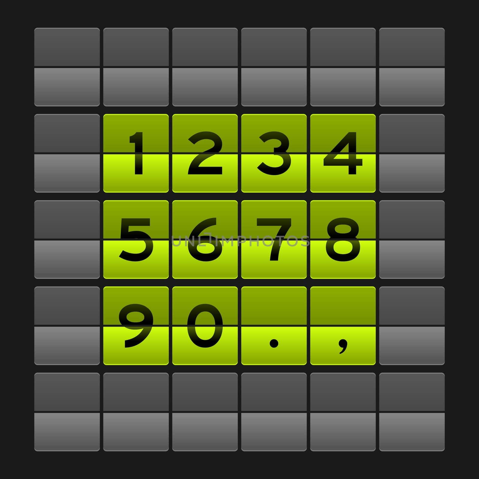 Green Flipping Display with Numbers on dark background as vector illustration