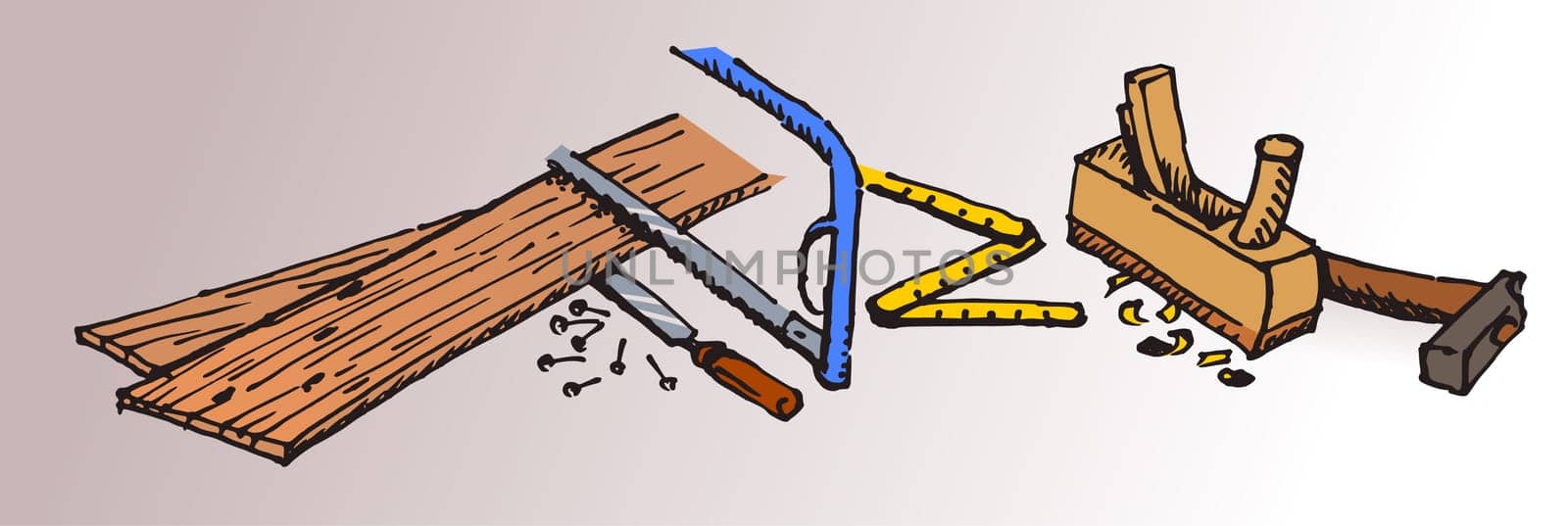 Woodwork tools such as hammer and several others