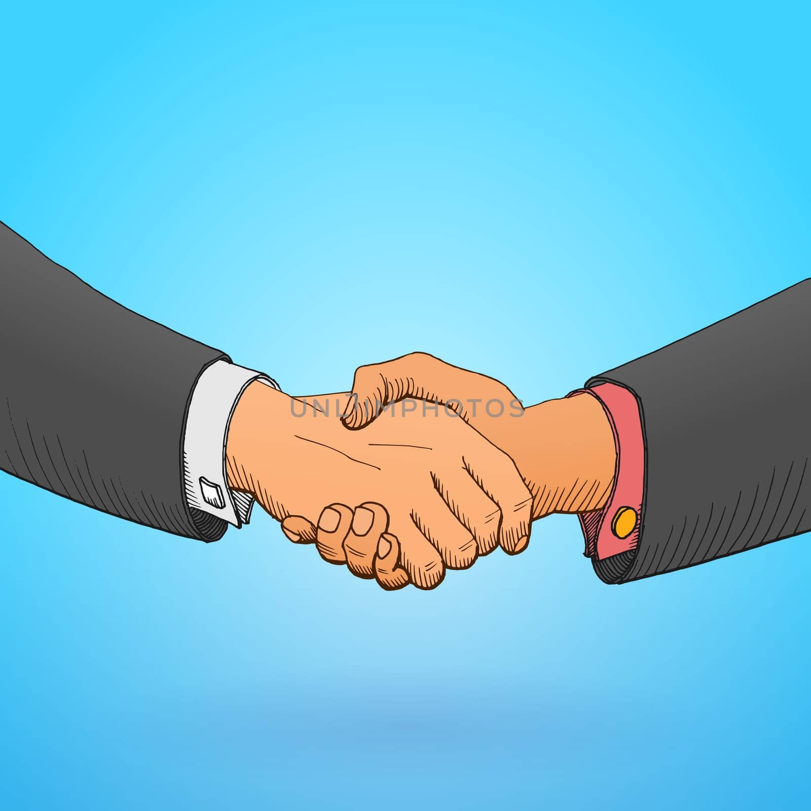 Illustration of formal business handshake on blue background