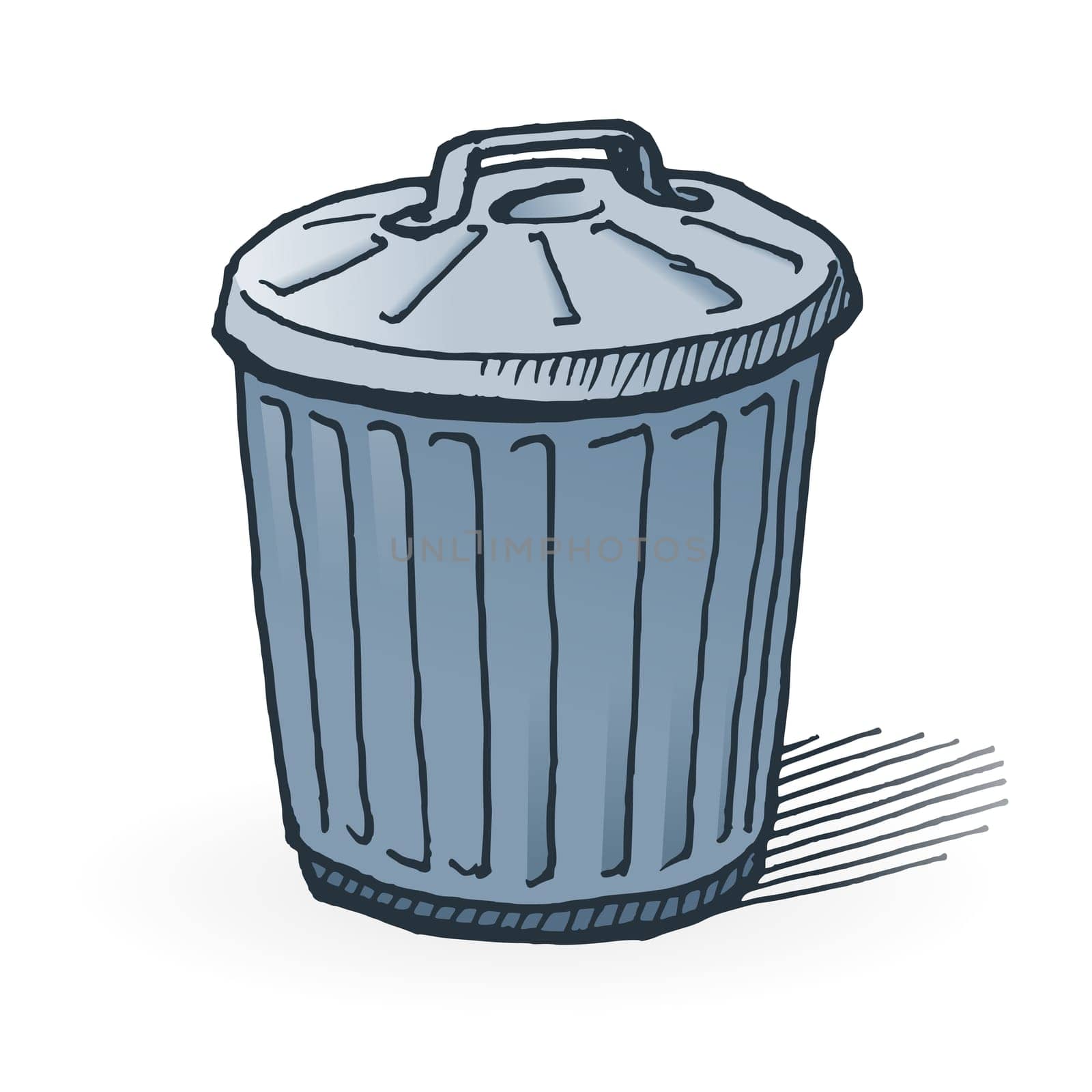 Handmade illustration of garbage bin on white background
