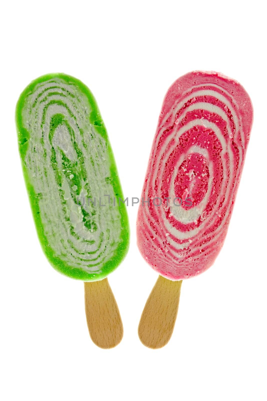 two fruity ice cream isolated on white background