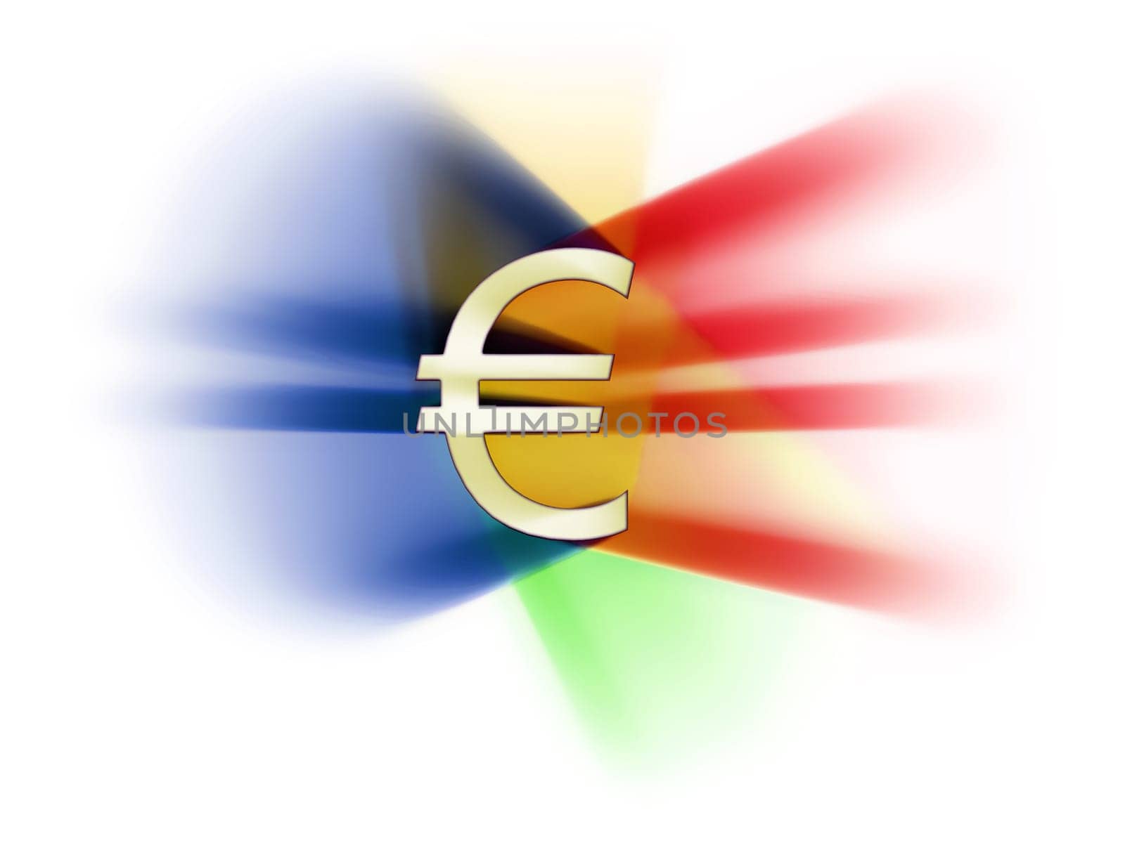 euro sign in the middle, various colour lights,  white background