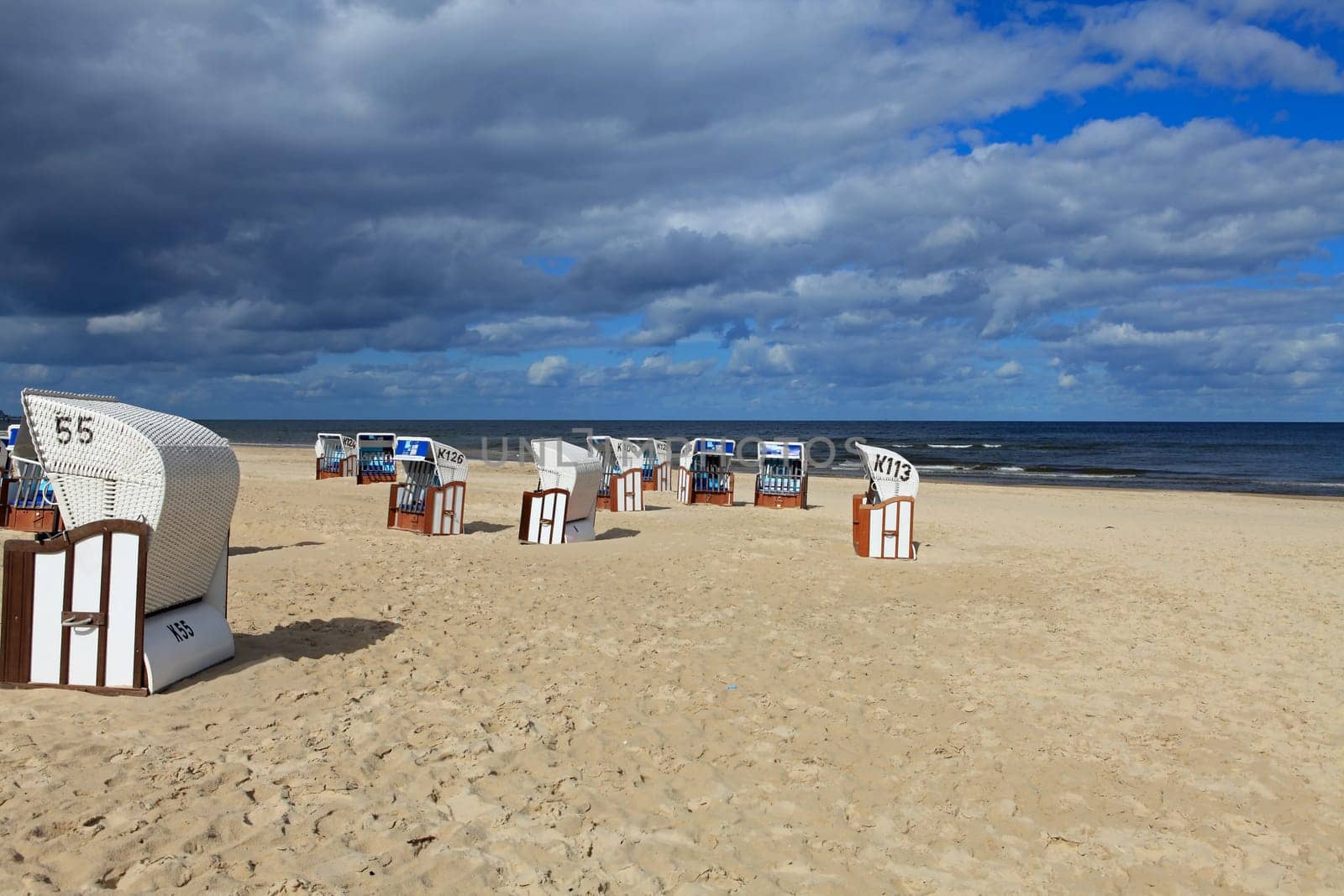 Beach chairs on the beach of the Baltic Sea of Ahlbeck on the island of Usedom