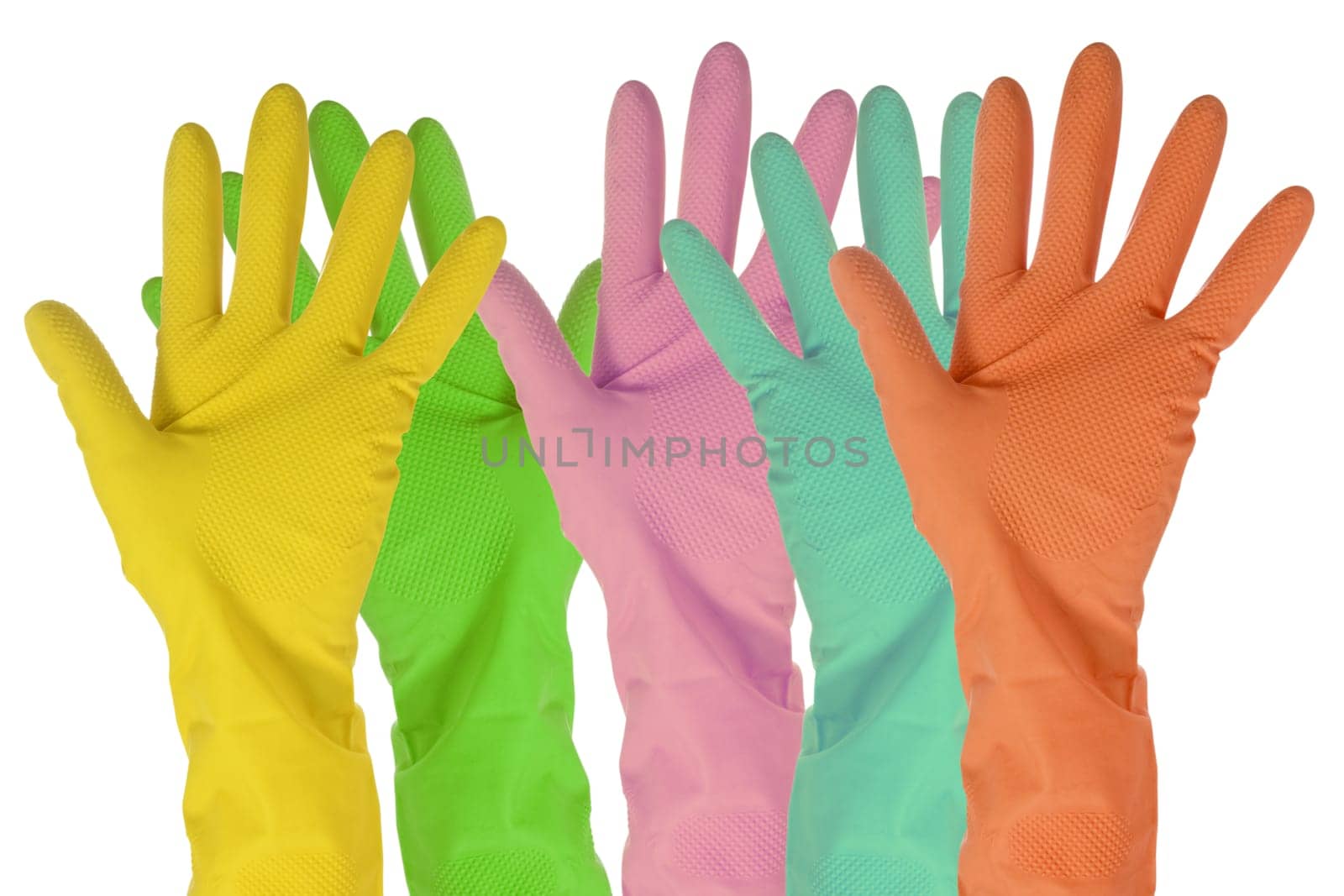 five color  gloves isolated on white background