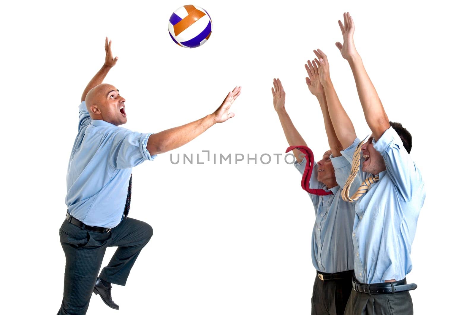 Businessmen playing volley isolated