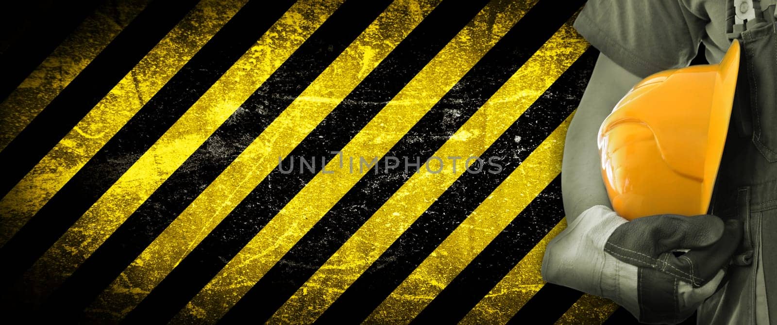 Worker and grunge texture in background. Concept of OSH (occupational safety and health)