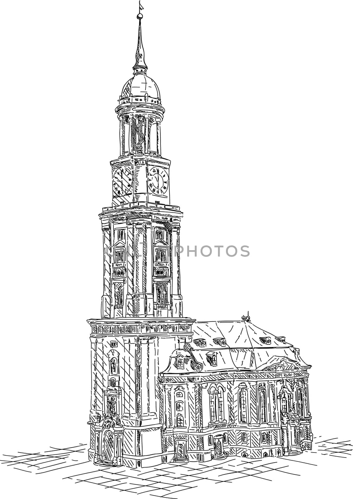 vector - St. Michael church in the city of Hamburg , isolated on background