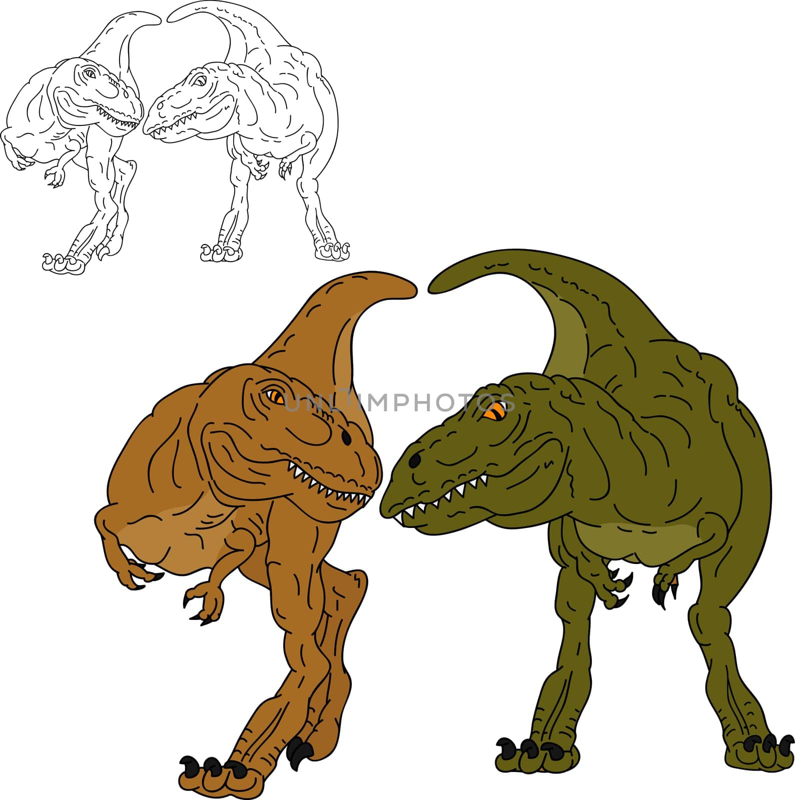 vector - two dinosaurs together , isolated on background