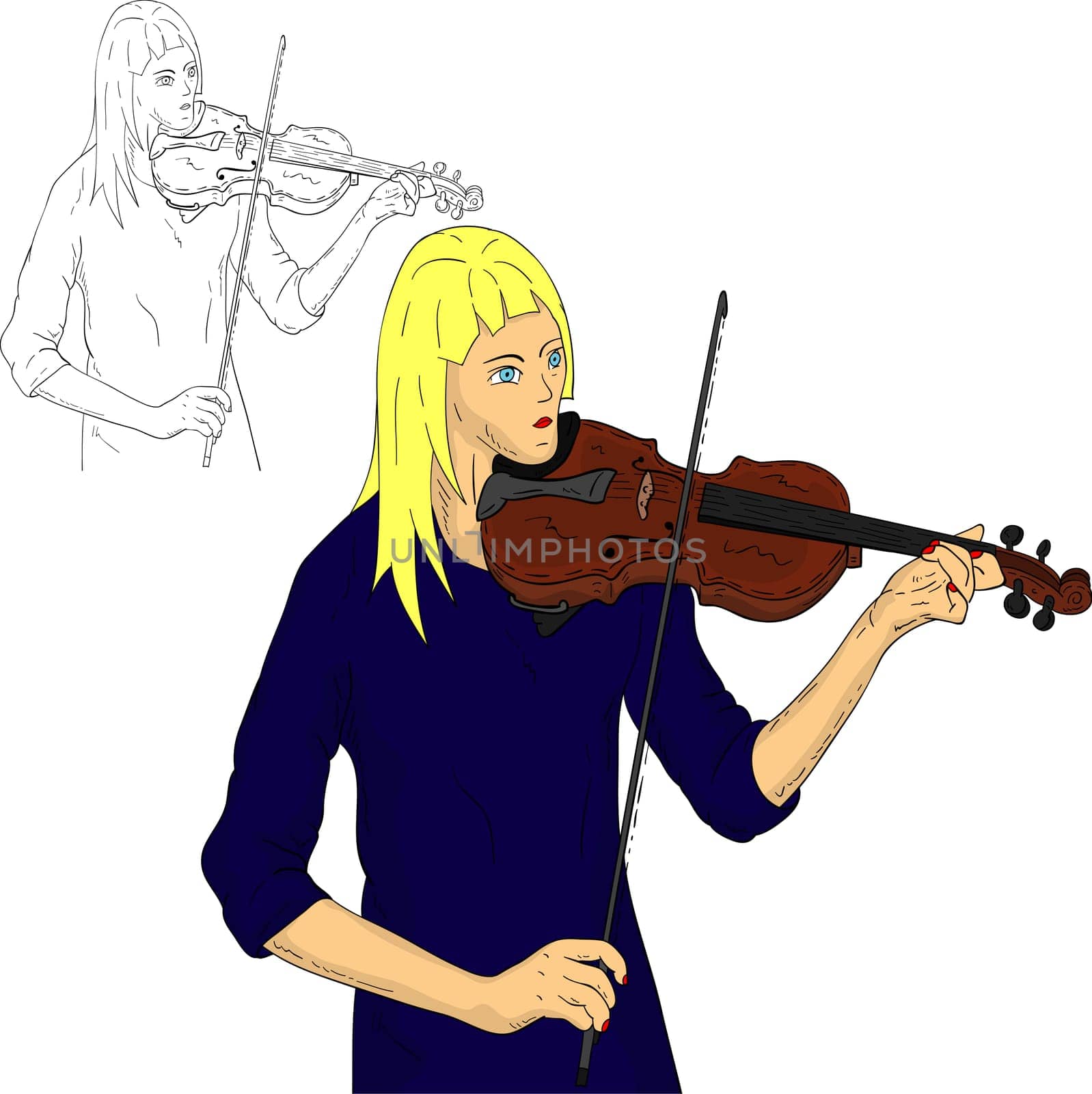 vector - woman playing violin, isolated on background