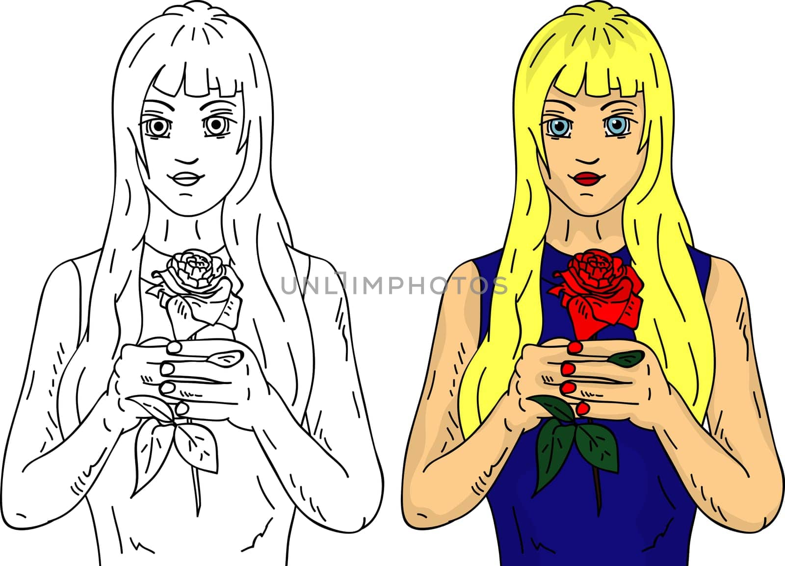 vector - girl with rose isolated on white background