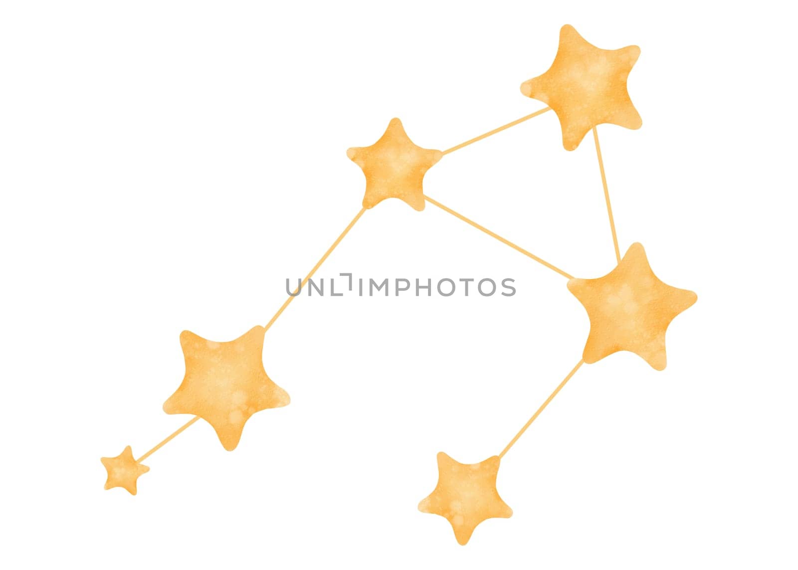 Libra Constellation: Isolated watercolor illustration. Zodiac sign. Bright, luminous stars form an astronomical constellation. Suitable for horoscopes, magazines, and astrology. A mystical artwork.